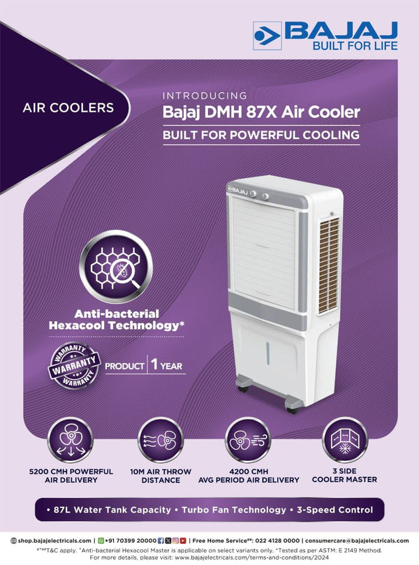 Bajaj DMH 87X 87 Litre Desert Air Cooler (White, 480162) with Turbo Fa