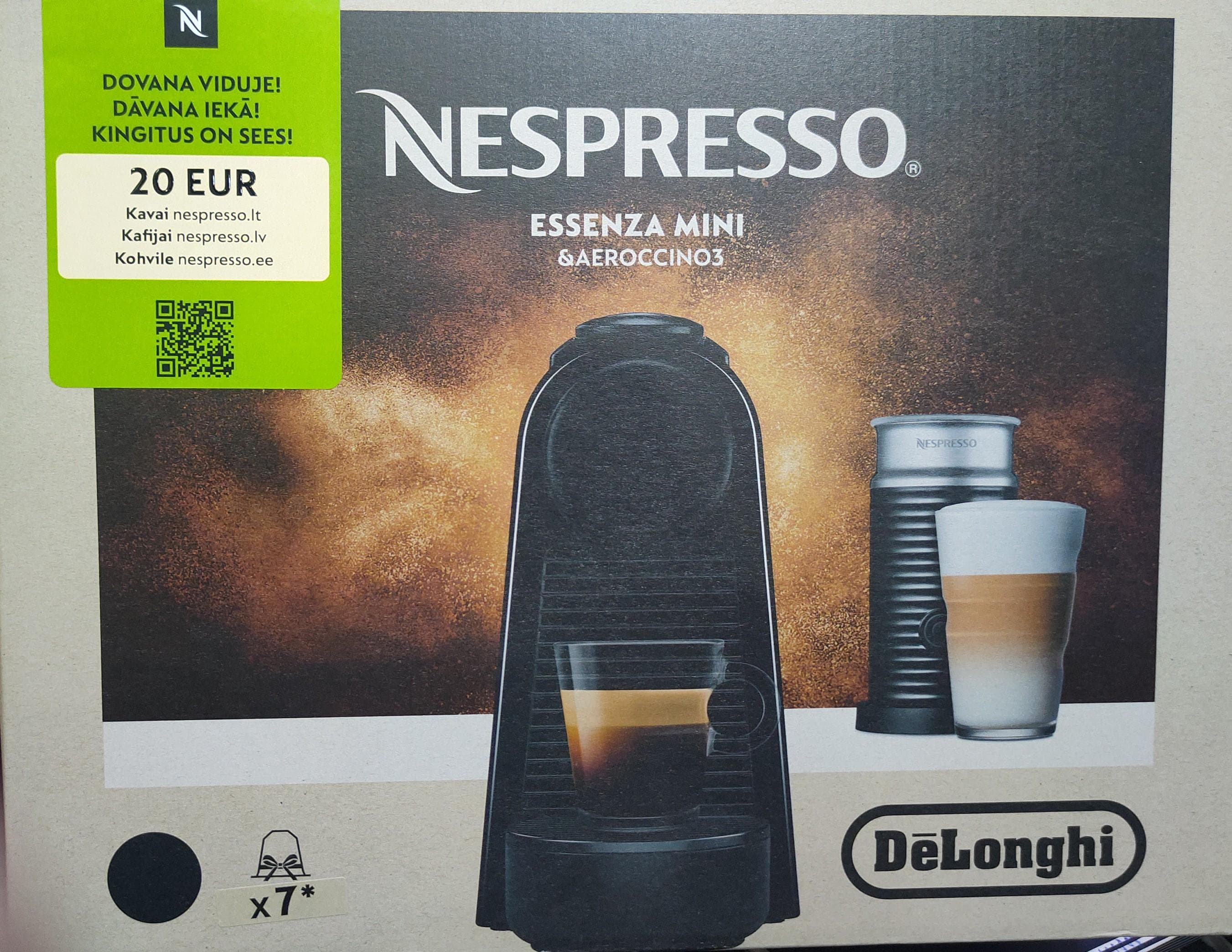 Machine à Café Nespresso Essenza Mini De'Longhi EN85.B - Compacte, 19 Bars, Prête En 30s, Noir Piano - Avec Capsules Offertes