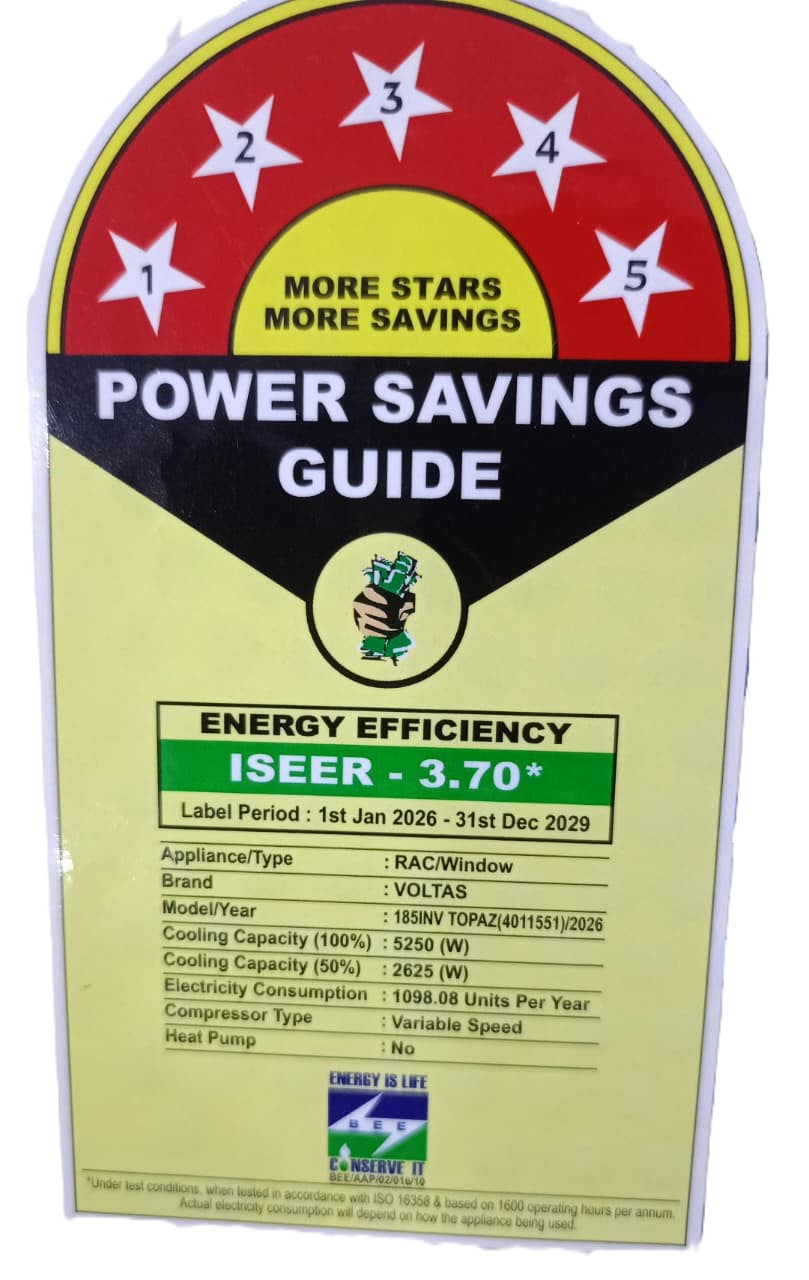 Voltas 185Inv Topaz 1.5 Ton 5 Star (2026) Inverter Window AC – Copper Condenser, R32 Refrigerant, High Ambient Cooling, Made in India-Online Mahajan Electronics