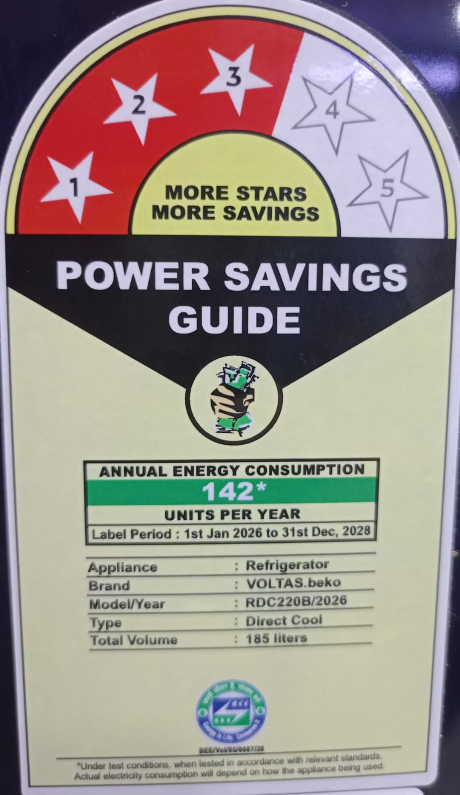 Voltas beko - RDC220B / 3S0BAE0M0000GD 185 L, 3 Star, Direct Cool Single Door Refrigerator Tropical Blue Abby Blue Mahajan Electronics Online