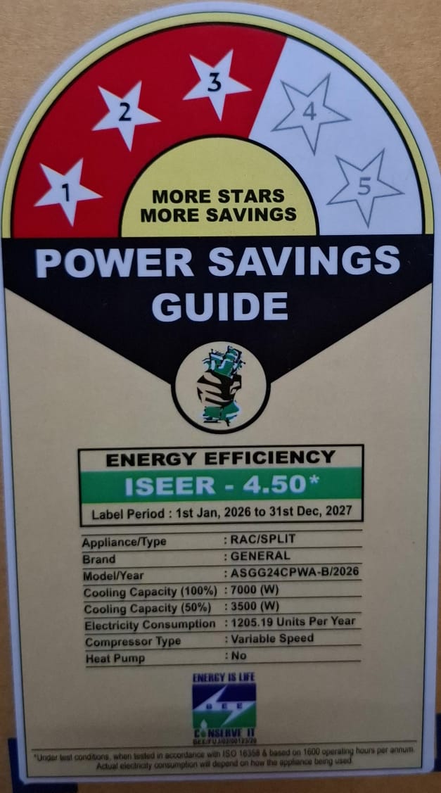 O General ASGG24CPWA-B 2.0 Ton 3 Star Inverter Split AC 2026 (Copper, Hyper Tropical Rotary Compressor, R32, Coanda Airflow) – Free Installation 2026