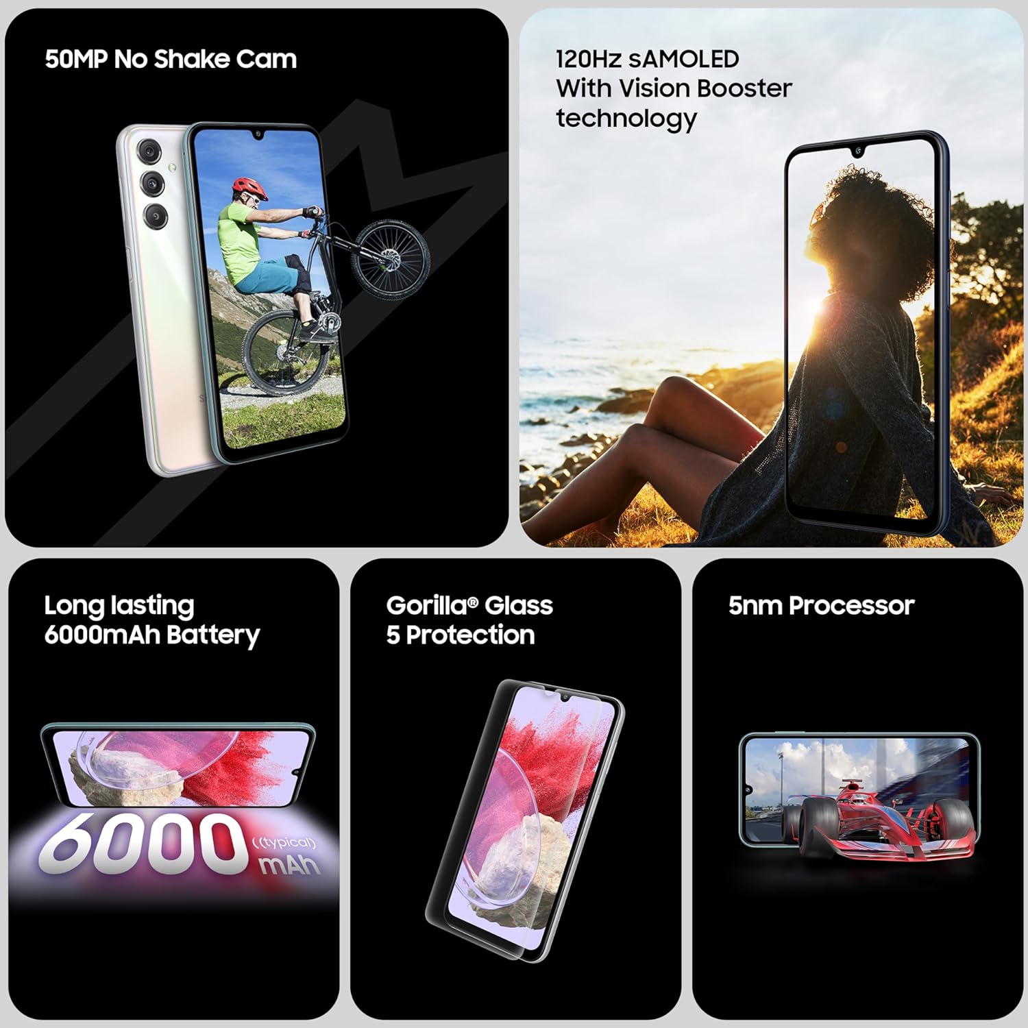 Samsung Galaxy M34 5G (Waterfall Blue,8GB,256GB)|120Hz sAMOLED Display|50MP Triple No Shake Cam|6000 mAh Battery|4 Gen OS Upgrade & 5 Year Security Update|16GB RAM with RAM+|Android 13|Without Charger - Mahajan Electronics Online
