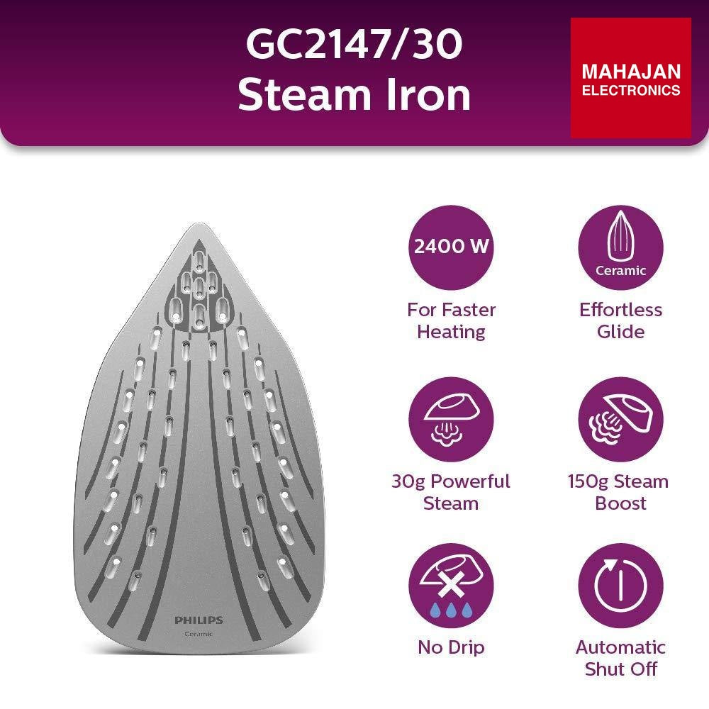 Philips EasySpeed Plus Steam Iron GC2147/30-2400W, Quick Heat Philips