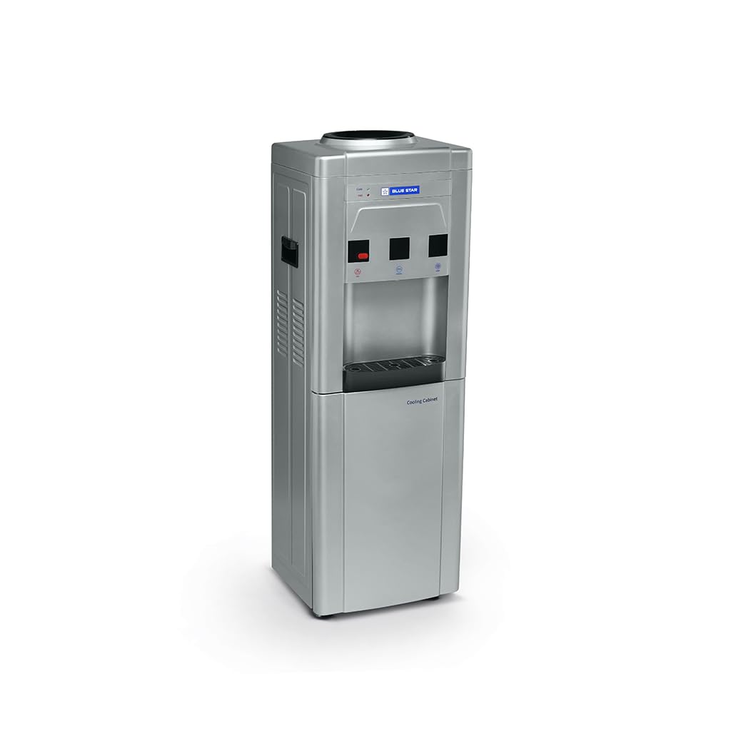 Blue Star BWD3FMRGA-G Water Dispenser with Refrigerator | Hot, Cold & Normal Water | 15L Cooling Cabinet | Floor Standing Water Cooler | Grey Bluestar