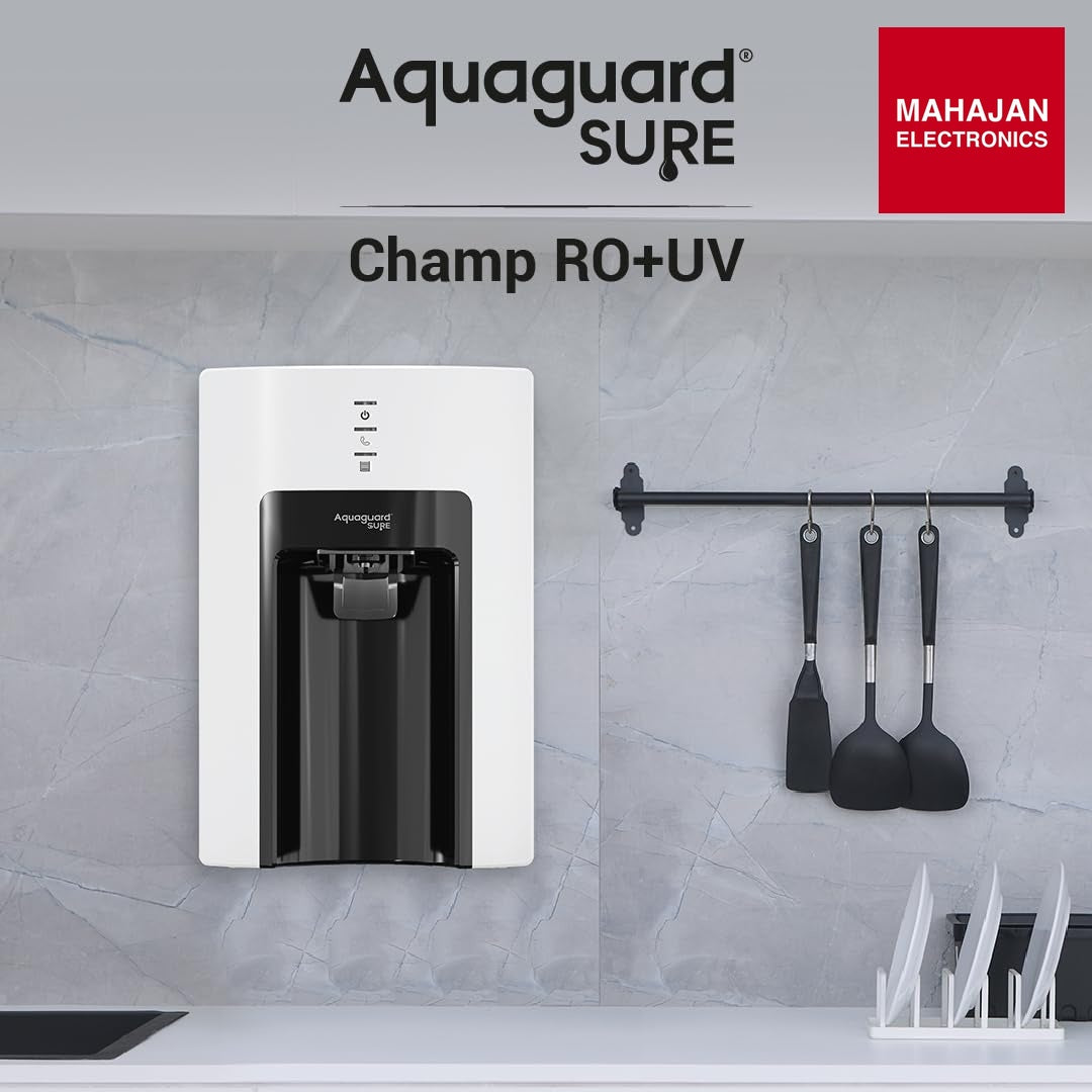 Aquaguard Sure Champ Steel Model: GWPDACRUS00B1X Water Purifier | 2 Year Filter Life | With Mega Sediment – Mahajan Electronics Online.