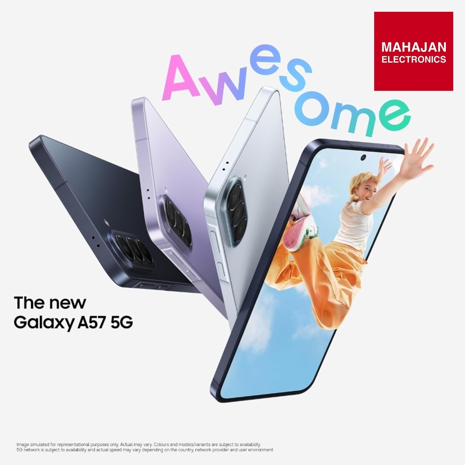 Samsung Galaxy A57 5G (Awesome Icyblue, 12GB RAM, 256GB Storage), Agentic AI, Triple Camera with Nightography – Mahajan Electronics Online.