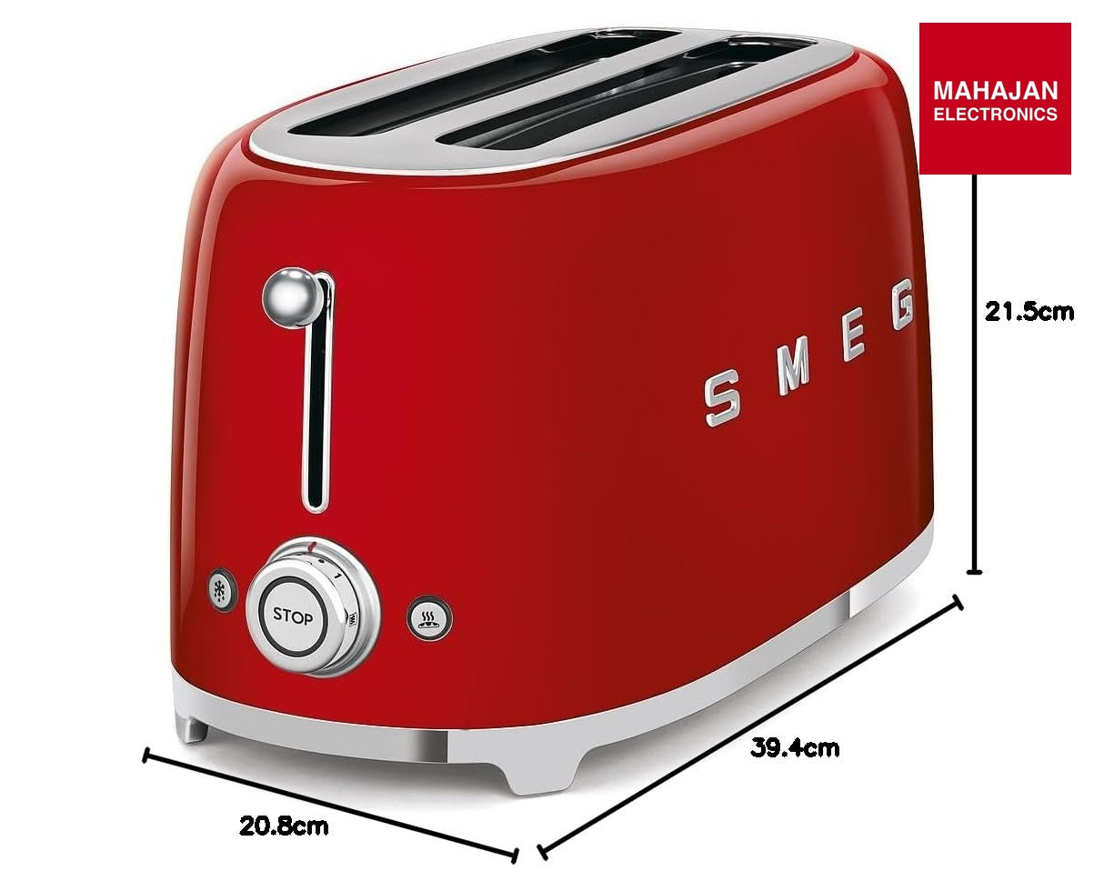 Smeg TSF02RDEU Toaster, 2 Extra Wide Slot Original Italian Brand, Auto Center for Even Browning, Smart Crumb – Mahajan Electronics Online.