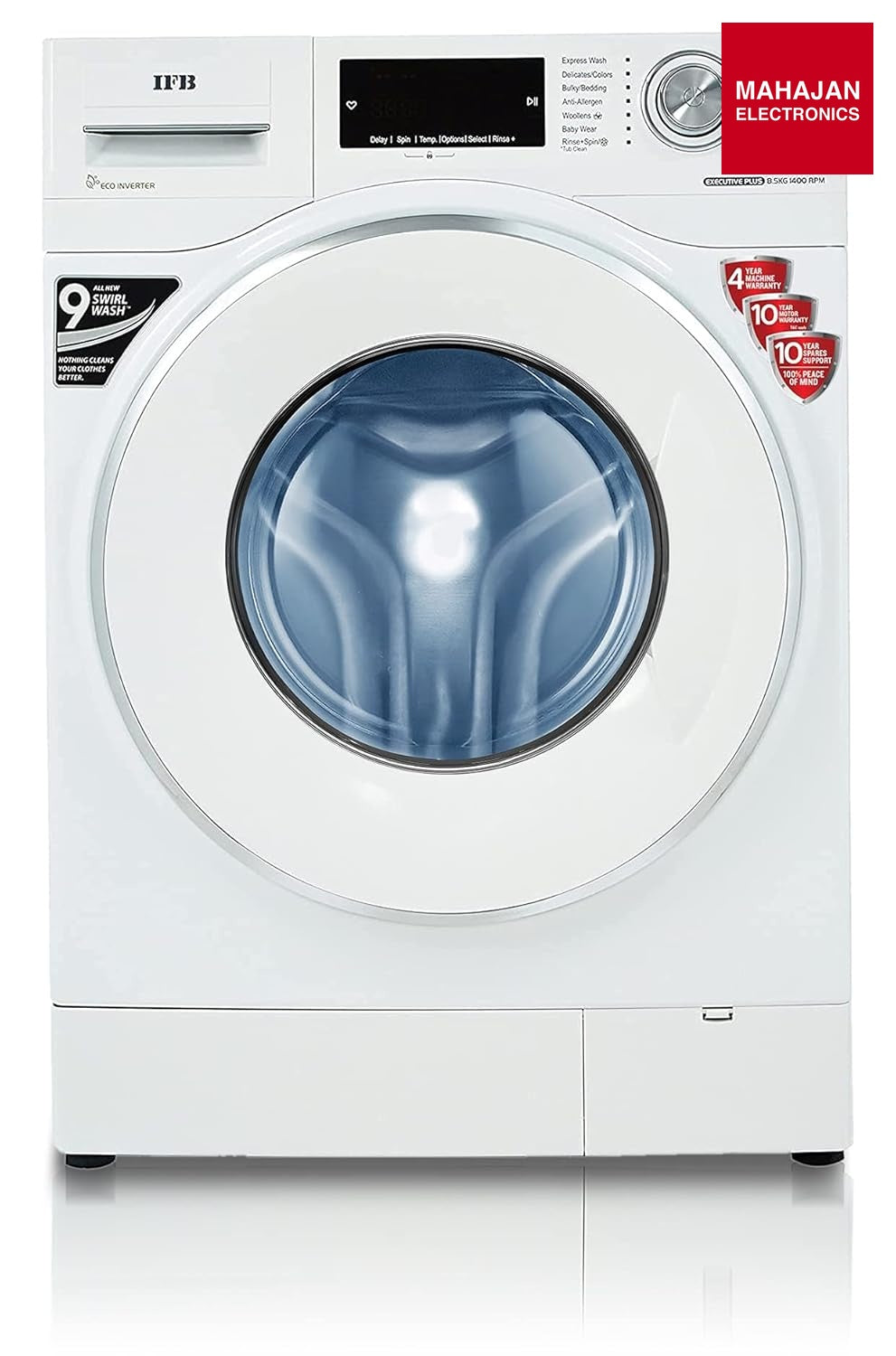 IFB EXECUTIVE PLUS VX ID 8.5 kg 5 Star Fully-Automatic Front Loading Washing Machine (Eco Inverter White, In-Built Heater, 4D Wash technology) Mahajan Electronics Online