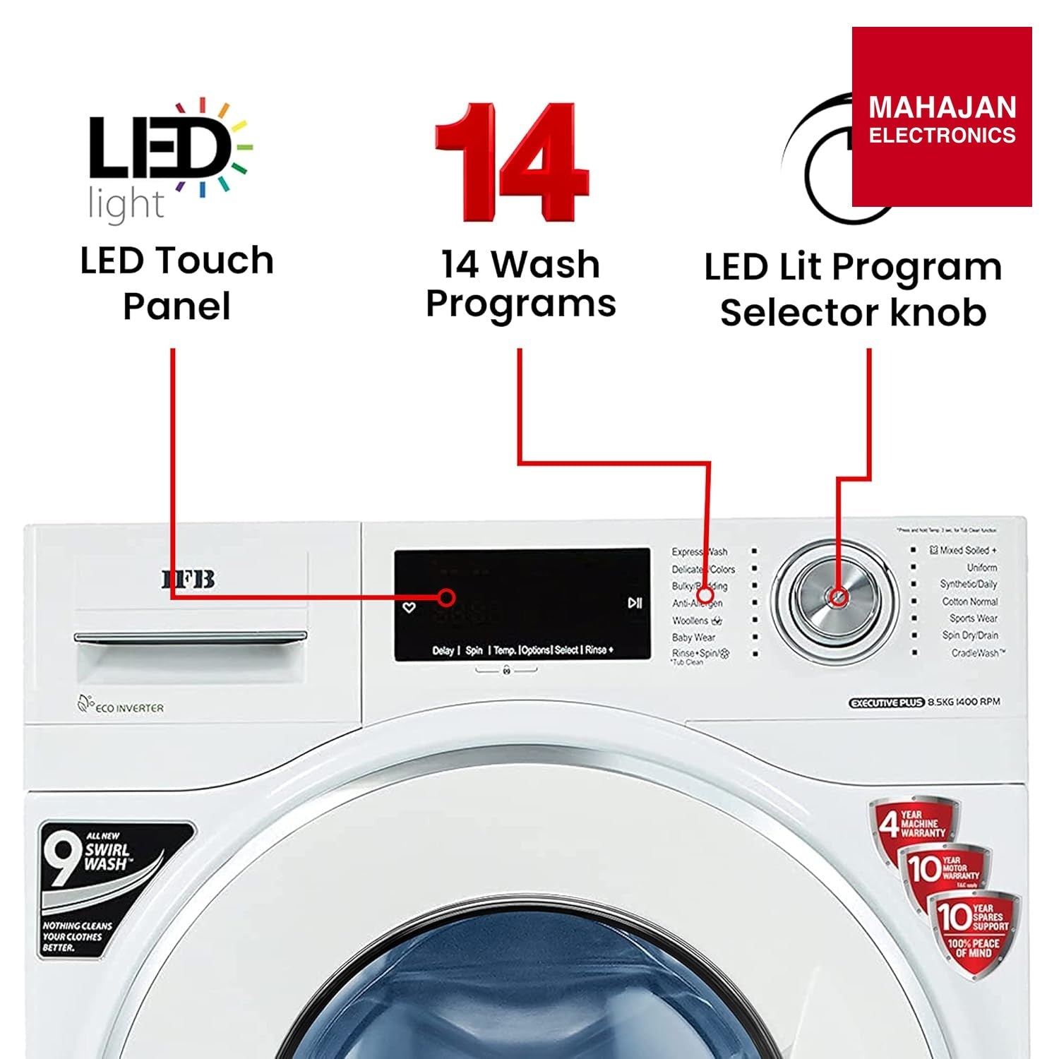 IFB EXECUTIVE PLUS VX ID 8.5 kg 5 Star Fully-Automatic Front Loading Washing Machine (Eco Inverter White, In-Built Heater, 4D Wash technology) Mahajan Electronics Online