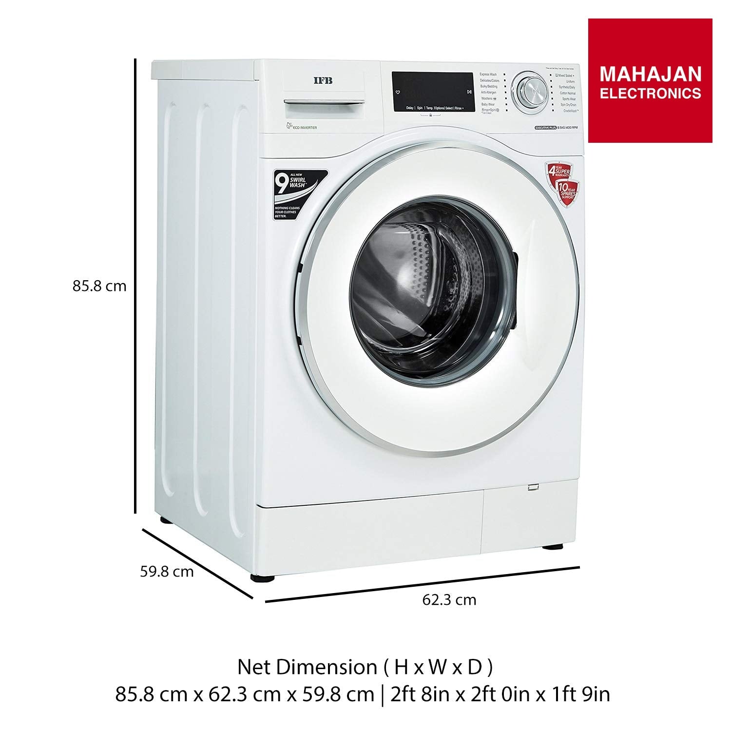 IFB EXECUTIVE PLUS VX ID 8.5 kg 5 Star Fully-Automatic Front Loading Washing Machine (Eco Inverter White, In-Built Heater, 4D Wash technology) Mahajan Electronics Online