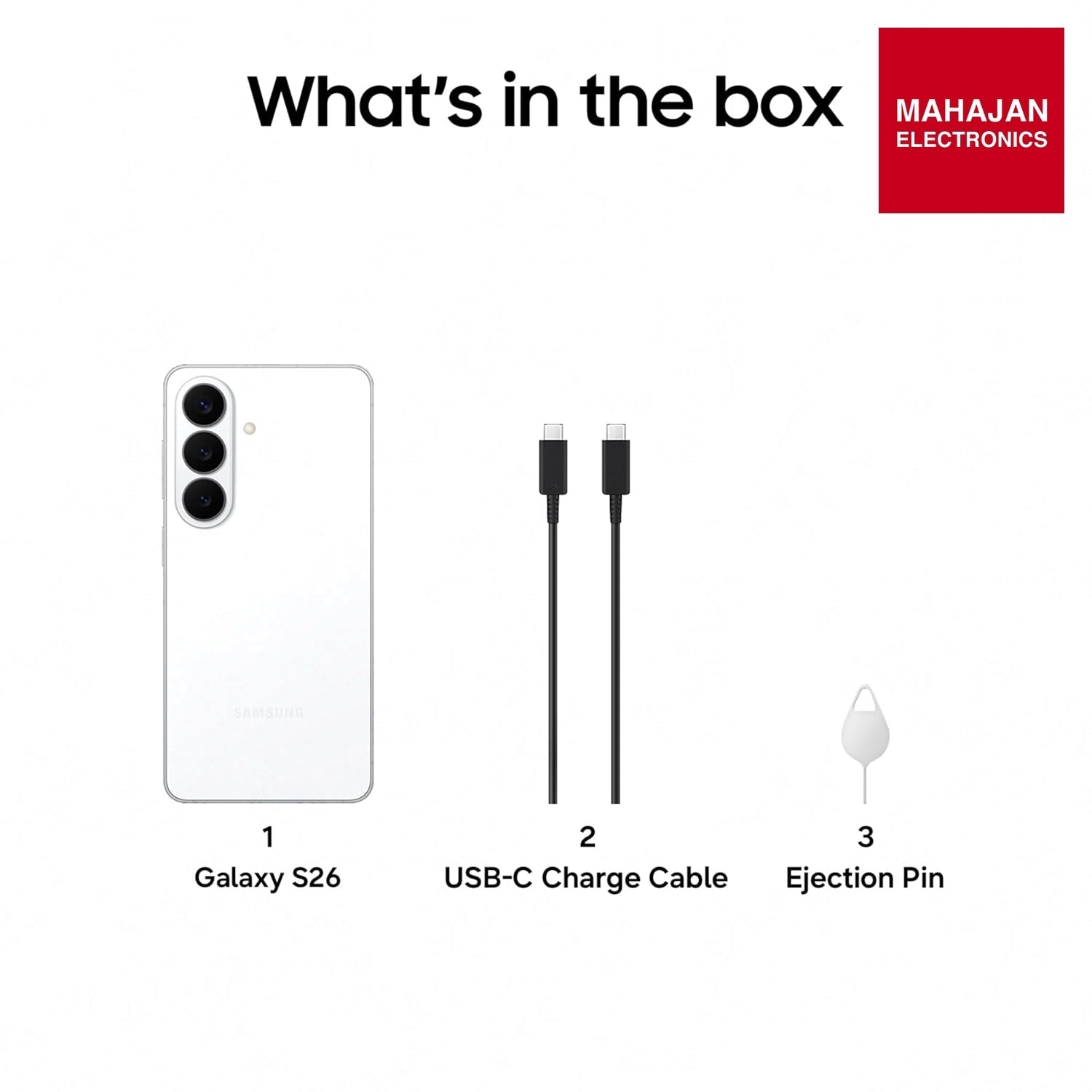Samsung Galaxy S26 5G (White, 12GB RAM, 256GB Storage), AI Phone, Photo Assist, Creative Studio, 50MP Camera – Mahajan Electronics Online.