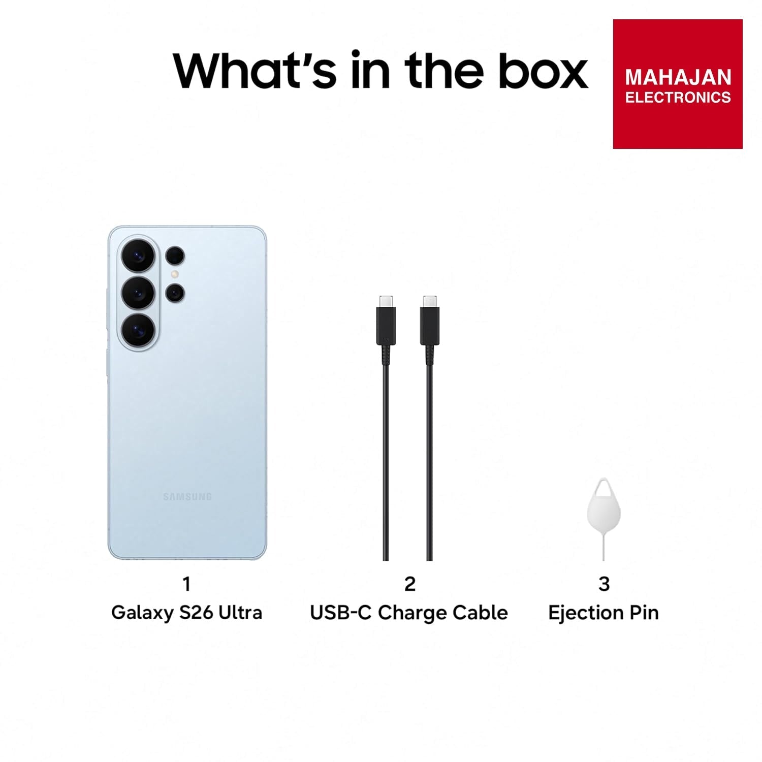 Samsung Galaxy S26 Ultra 5G (Sky Blue, 12GB RAM, 256GB Storage) with Built-in Privacy Display, AI Phone – Mahajan Electronics Online.