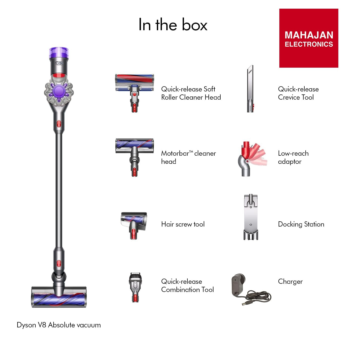Dyson V8 Absolute Cordless Vacuum Cleaner|Powerful and Versatile|2 Year Warranty incl Accidental Damage – Mahajan Electronics Online.