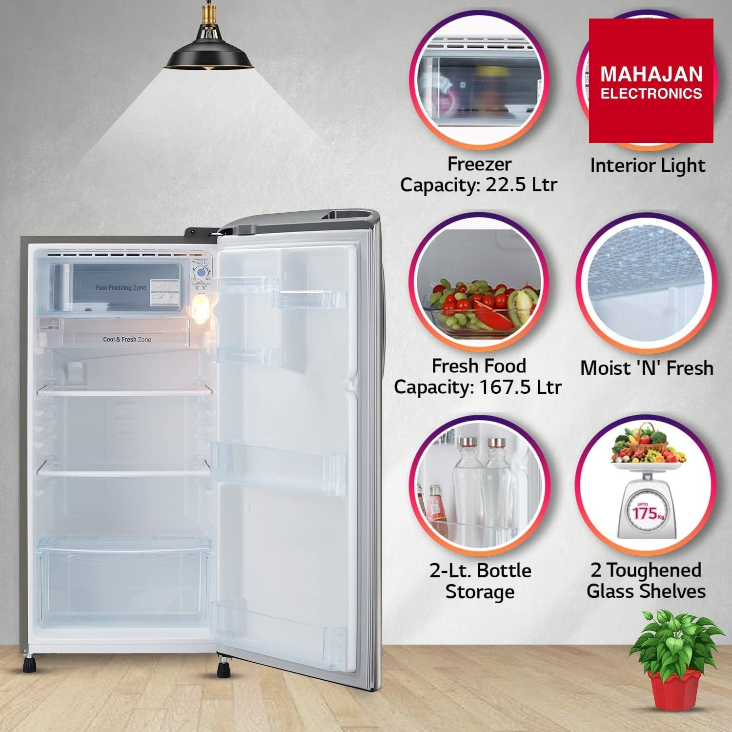 LG GLD1936YAPZ 185 L 3 Star Direct-Cool Single Door Refrigerator ( Shiny Steel, Fast Ice Making, Gross Volume – Mahajan Electronics Online.