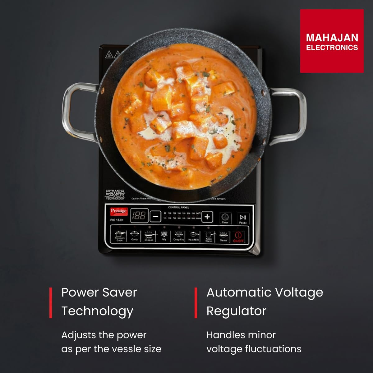 Prestige PIC 16.0 Plus 2000 Watts Induction Cooktop | 4KV Surge Protection | 8 Preset Indian Menu Option with – Mahajan Electronics Online.