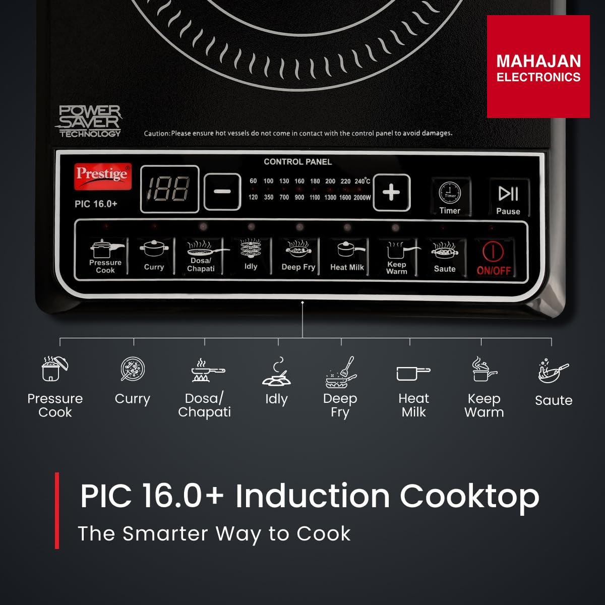 Prestige PIC 16.0 Plus 2000 Watts Induction Cooktop | 4KV Surge Protection | 8 Preset Indian Menu Option with – Mahajan Electronics Online.