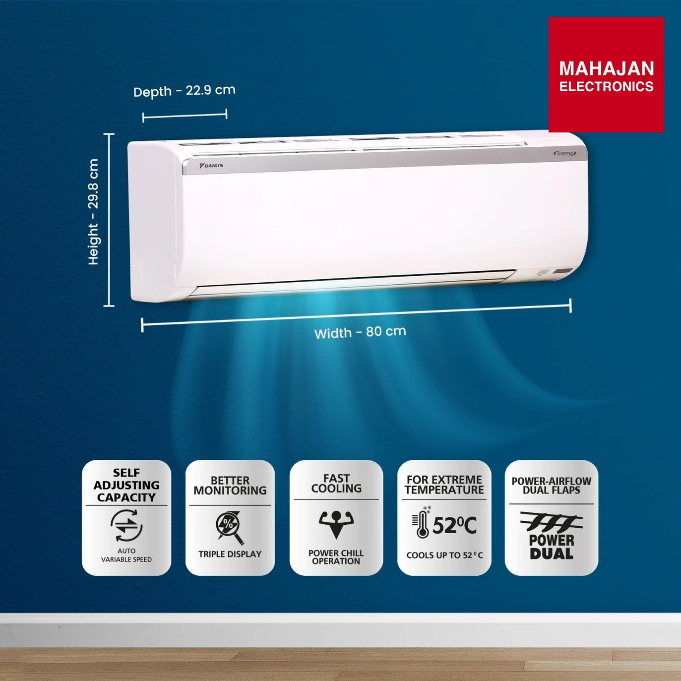 Daikin FTKC48XV16VLA 1.4 Ton 3 Star Inverter Split AC | Dew Clean | Triple Display | PM 2.5 Filter | R32 – Mahajan Electronics Online.