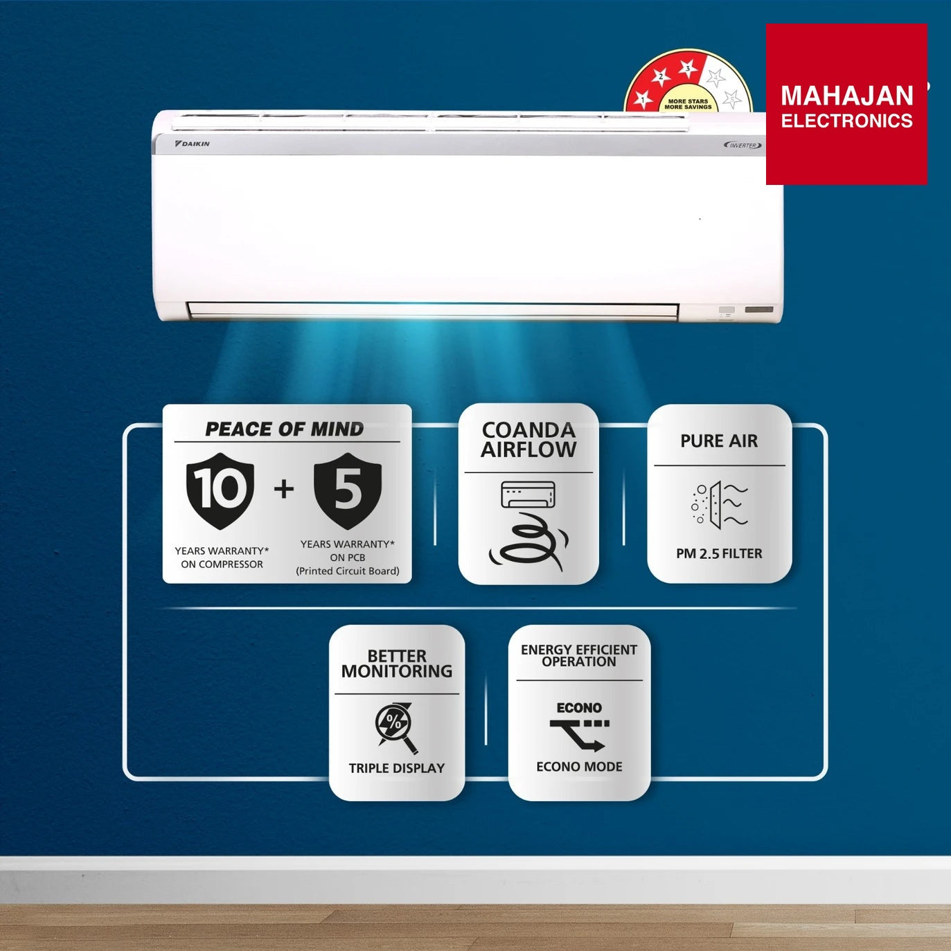 Daikin FTKC48XV16VLA 1.4 Ton 3 Star Inverter Split AC | Dew Clean | Triple Display | PM 2.5 Filter | R32 – Mahajan Electronics Online.