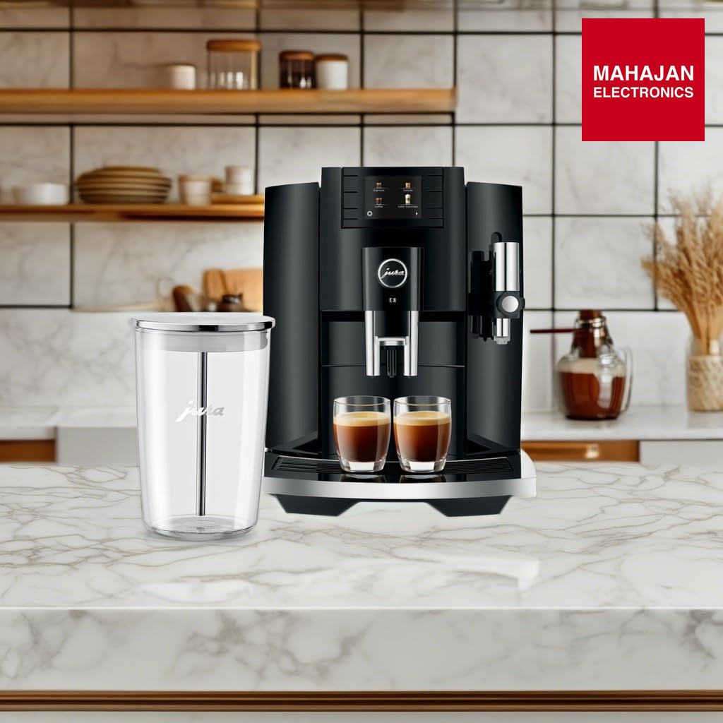 Jura E8 Automatic Coffee Machine (15270, Piano Black) Bundle with Glass Milk Container (2 Items) – Mahajan Electronics Online.