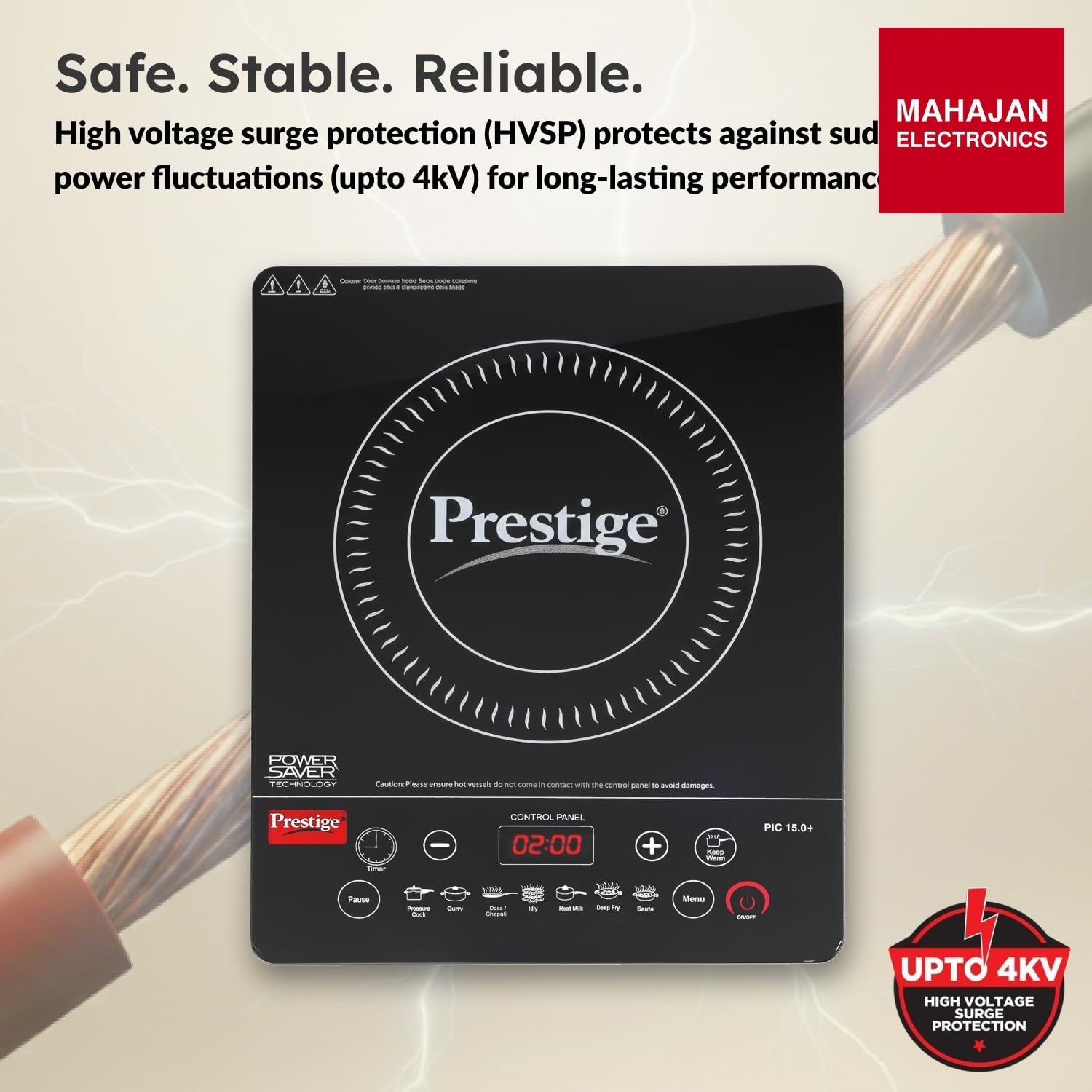 Prestige PIC 15.0 Plus 1900 Watts Induction Cooktop | 4KV Surge Protection | 7 Preset Indian Menu Options – Mahajan Electronics Online.