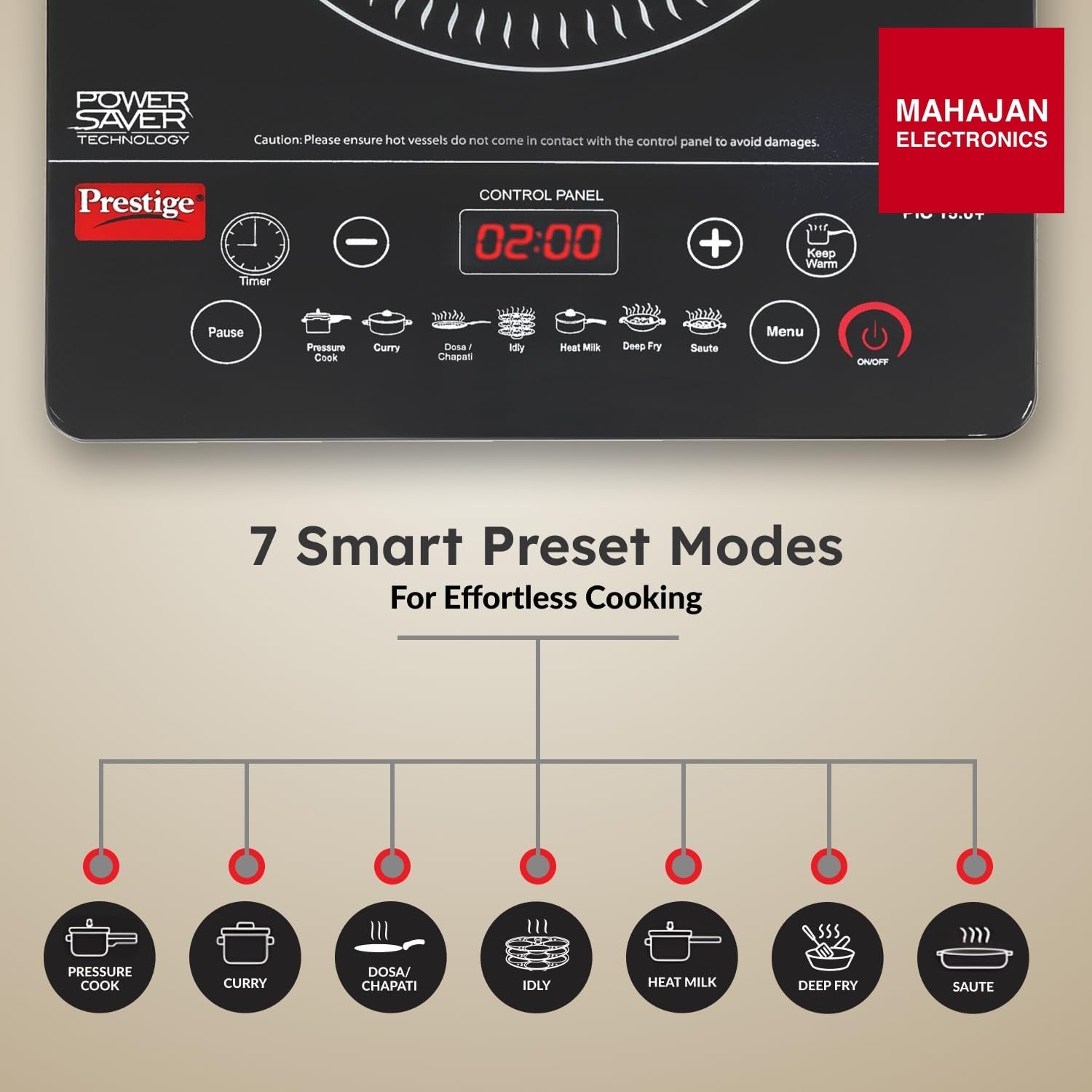 Prestige PIC 15.0 Plus 1900 Watts Induction Cooktop | 4KV Surge Protection | 7 Preset Indian Menu Options – Mahajan Electronics Online.