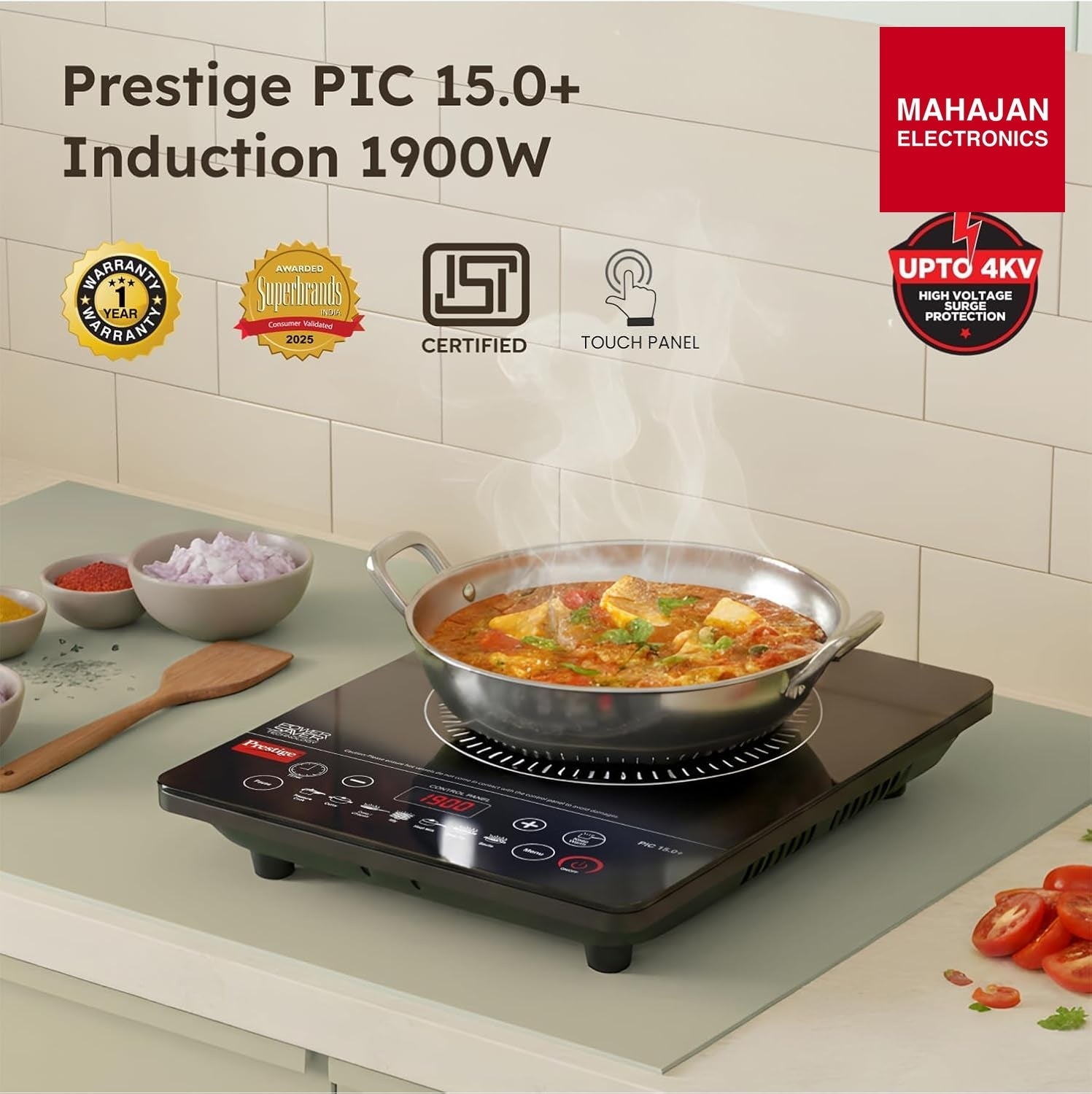Prestige PIC 15.0 Plus 1900 Watts Induction Cooktop | 4KV Surge Protection | 7 Preset Indian Menu Options – Mahajan Electronics Online.