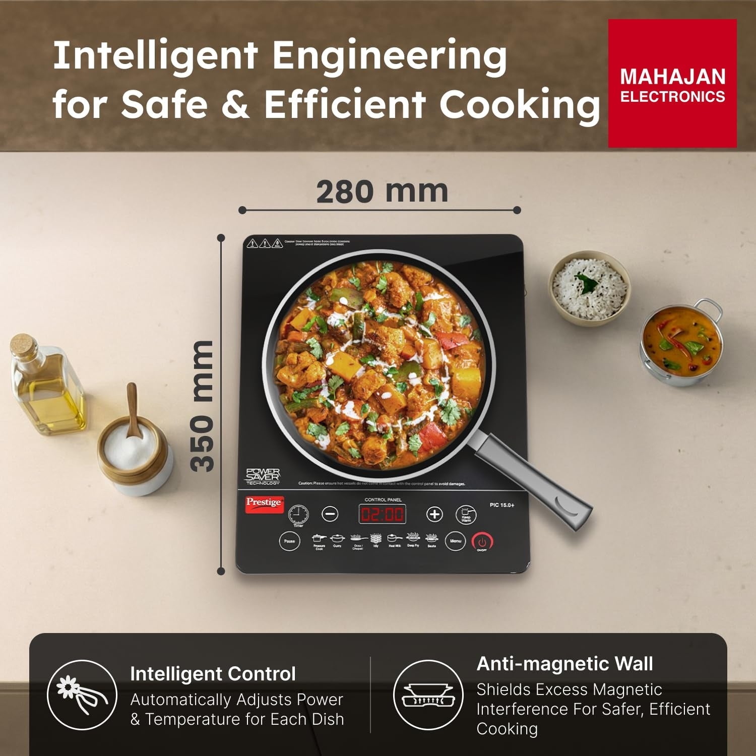 Prestige PIC 15.0 Plus 1900 Watts Induction Cooktop | 4KV Surge Protection | 7 Preset Indian Menu Options – Mahajan Electronics Online.