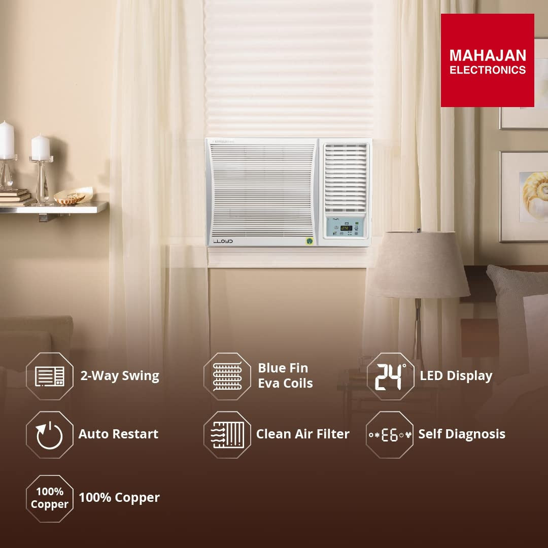 Lloyd GLW18I5AGSPR 1.5 Ton 5 Star Side Throw Inverter Window AC (6 in 1 Convertible, Cools Up To 54°C, Turbo – Mahajan Electronics Online.