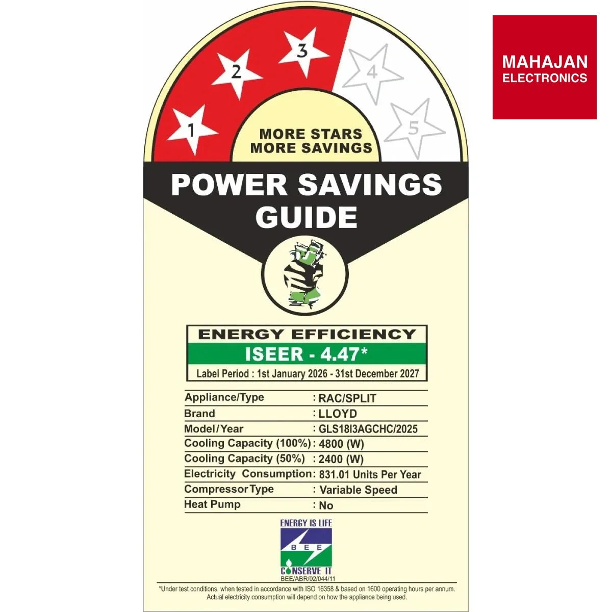 Lloyd GLS18I3AGCHC 1.5 Ton 3 Star 6-in-1 Convertible Inverter Split AC | 2026 Model | White-Online Mahajan – Mahajan Electronics Online.