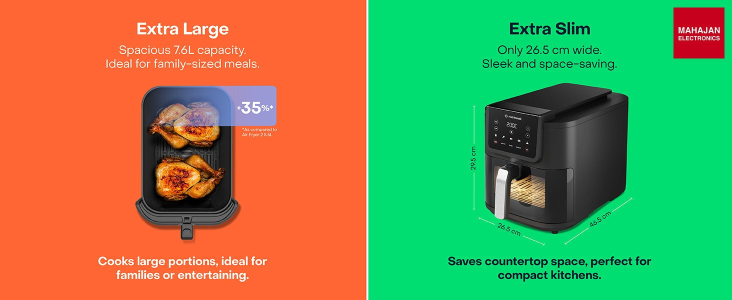 Nutricook Slim XL 7.6L Air Fryer with 100% Toxin-Free Ceramic Coating—No PTFE, PFAS, PFOA or Microplastics – Mahajan Electronics Online.