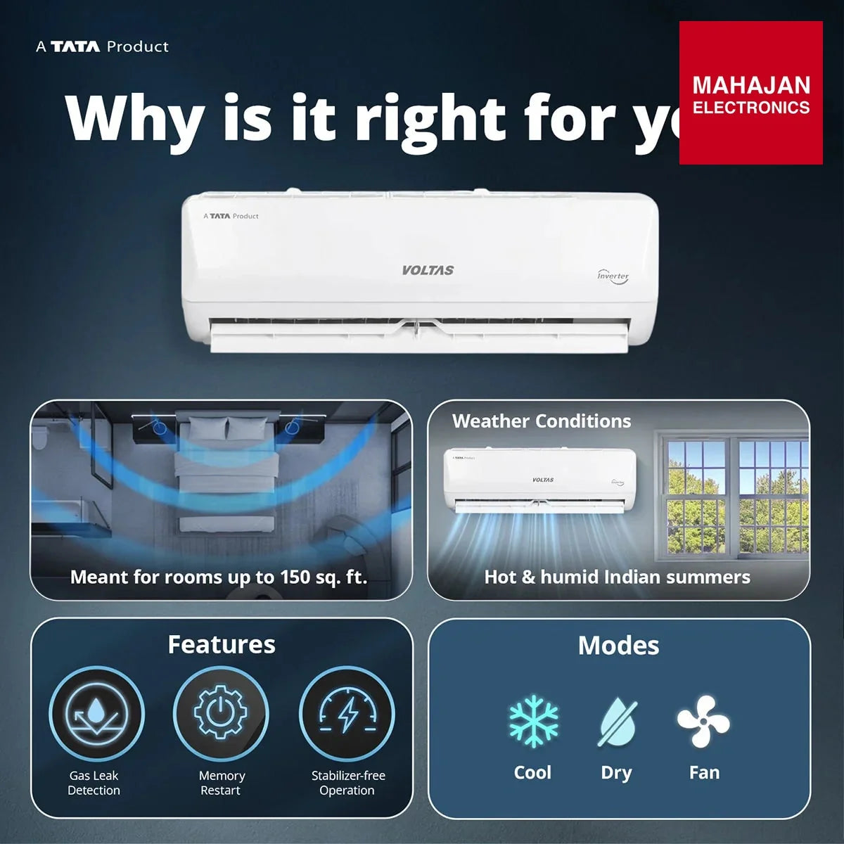 Voltas 122FS Emerald 1 Ton 2 Star Fixed Speed Split AC – Mahajan Electronics Online.