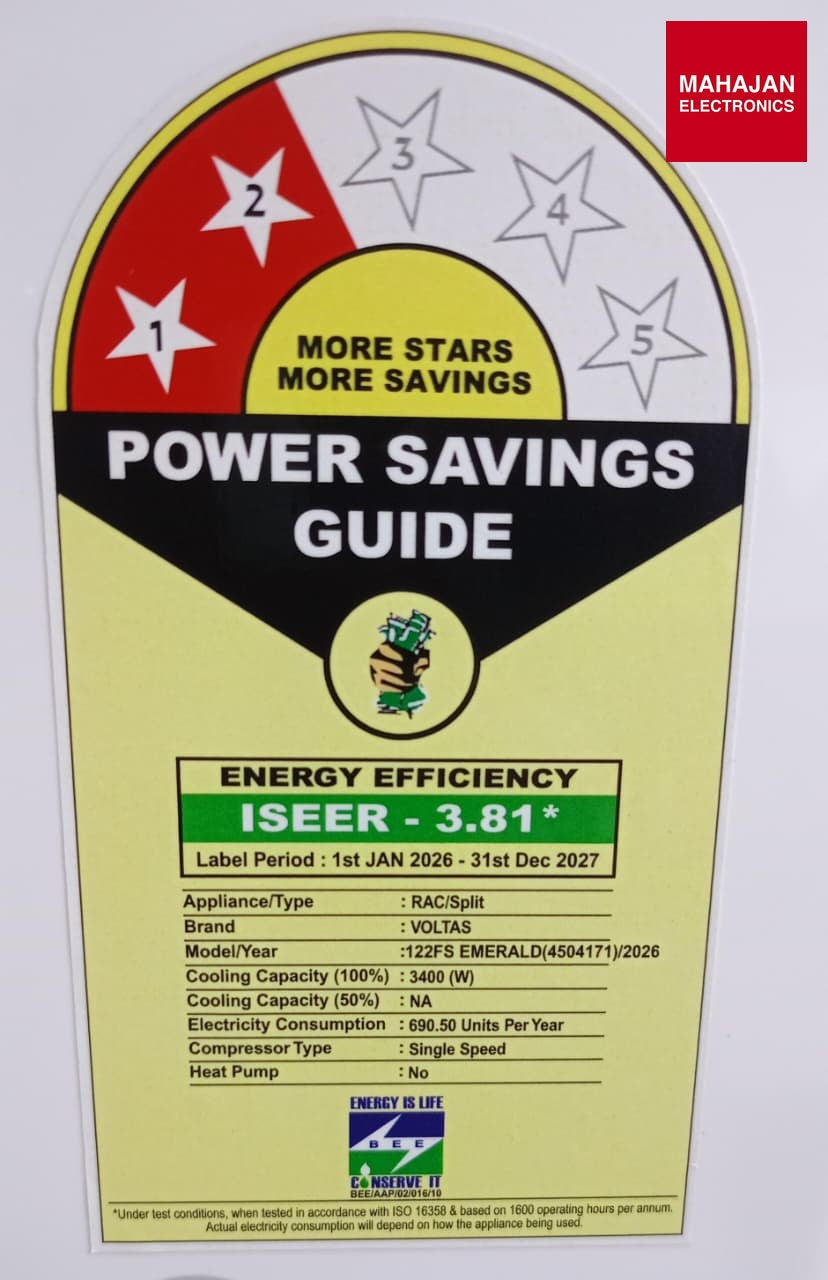 Voltas 122FS Emerald 1 Ton 2 Star Fixed Speed Split AC , Turbo Cooling – Mahajan Electronics Online.