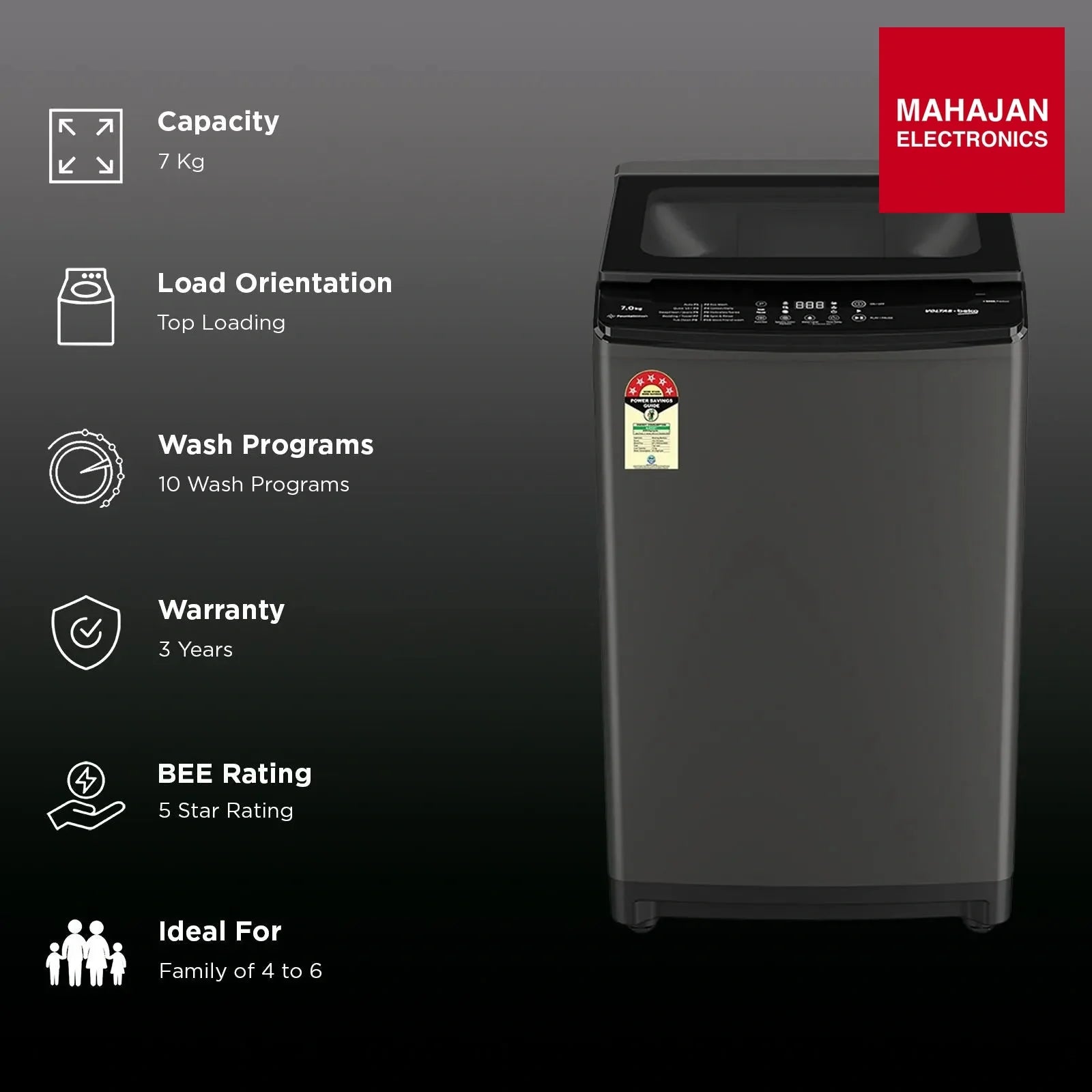 VOLTAS beko WTL7006UAA/SPC0OD 7 Kg 5 Star Fully Automatic Top Load Washing Machine ( Aqua Wave Drum, Medium – Mahajan Electronics Online.