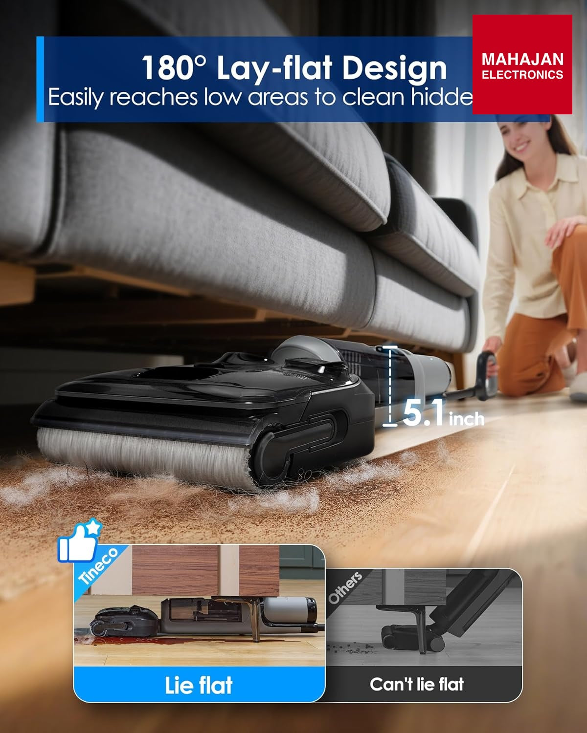 Tineco Floor ONE i5 Stretch Plus 2 Smart Cordless Wet & Dry Vacuum Cleaner & Mop for Hard Floors, 180° Flat – Mahajan Electronics Online.