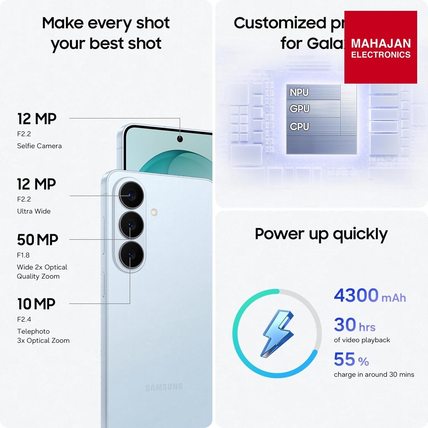 Samsung Galaxy S26 5G (Sky Blue, 12GB RAM, 256GB Storage), AI Phone, Photo Assist, Creative Studio, 50MP – Mahajan Electronics Online.