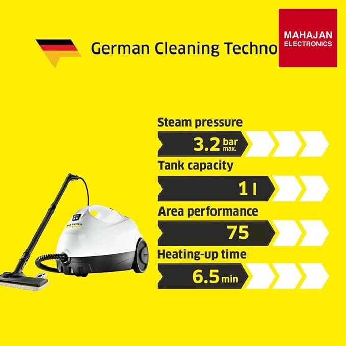 KARCHER SC 2 EasyFix Steam Cleaner, 1500W, 3.2 Bar Pressure, 1200L Steam/L Water, Chemical Free Cleaning – Mahajan Electronics Online.