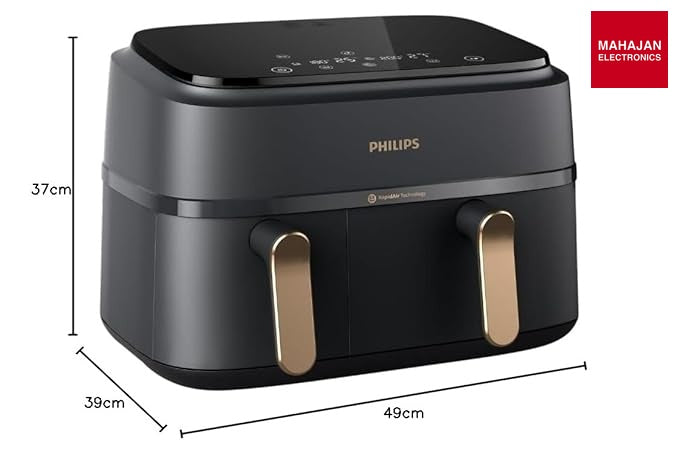 PHILIPS Air Fryer NA352/00 with Rapid Air Technology, 9L capacity, Dual basket (6L & 3L) for full oven tray – Mahajan Electronics Online.