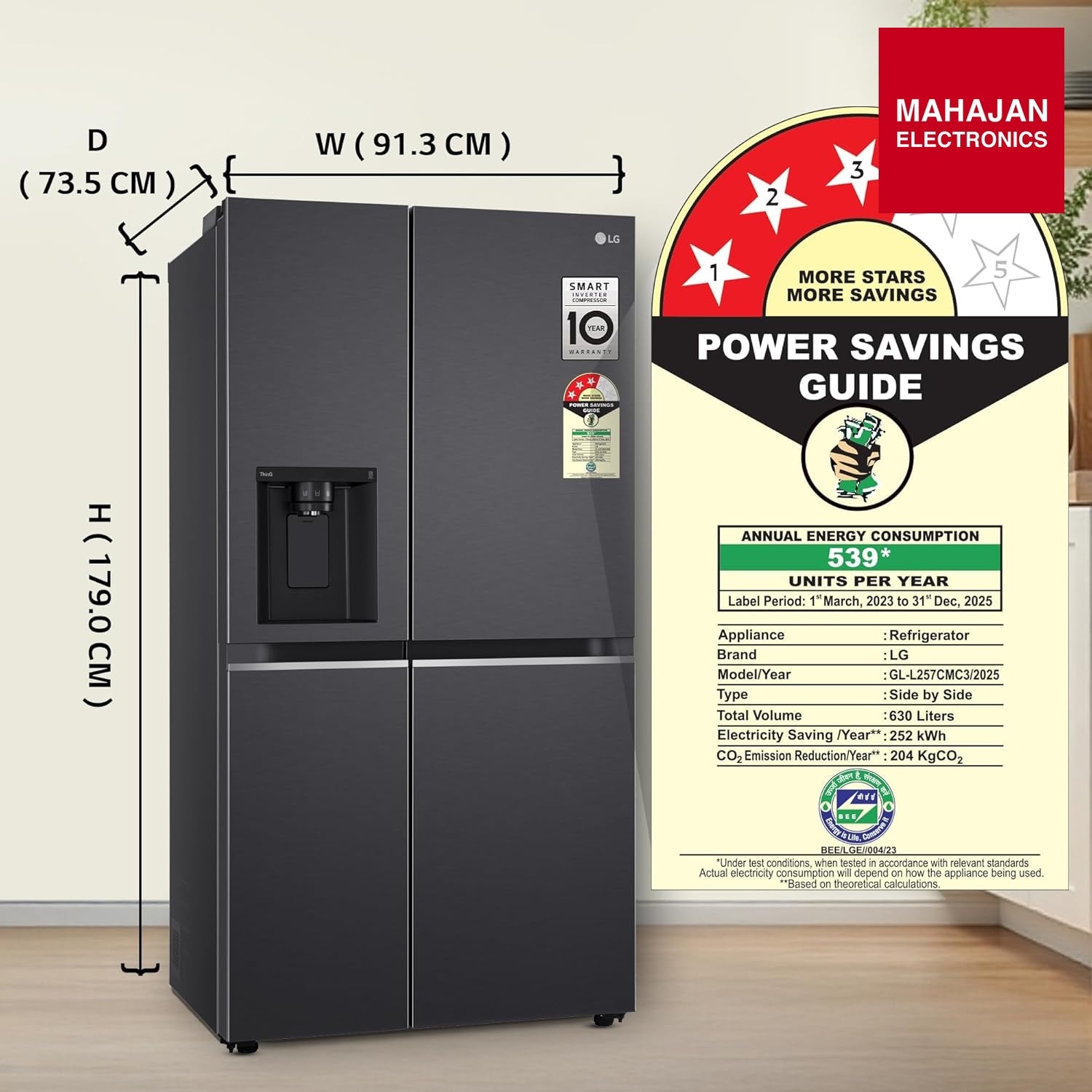 LG GL-L257CMC3 630 L, 3 Star, Frost-Free, Double Door, Door Cooling+, Hygiene Fresh+, Smart Inverter, Wi-Fi – Mahajan Electronics Online.