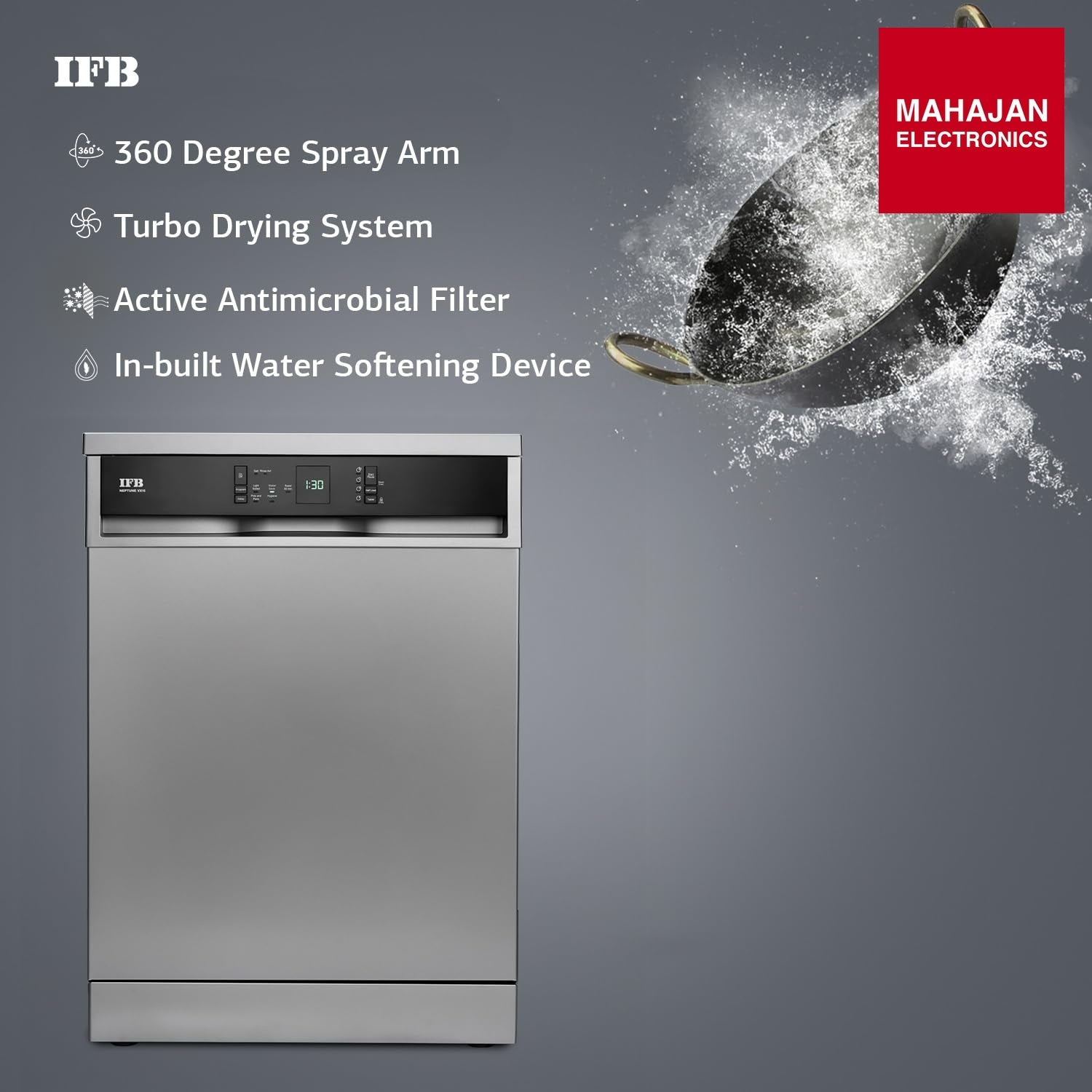 IFB Neptune VX15 15 Place Settings with DeepClean® Technology Freestanding Dishwasher ( Dark Silver, 70° Hot – Mahajan Electronics Online.
