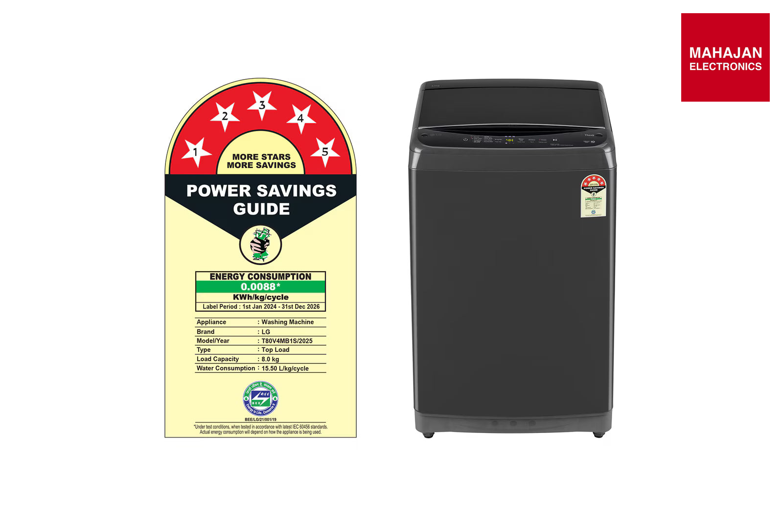 LG T80V4MB1S 8Kg Top Load Washing Machine, In-built Heater, Middle Black – Mahajan Electronics Online.