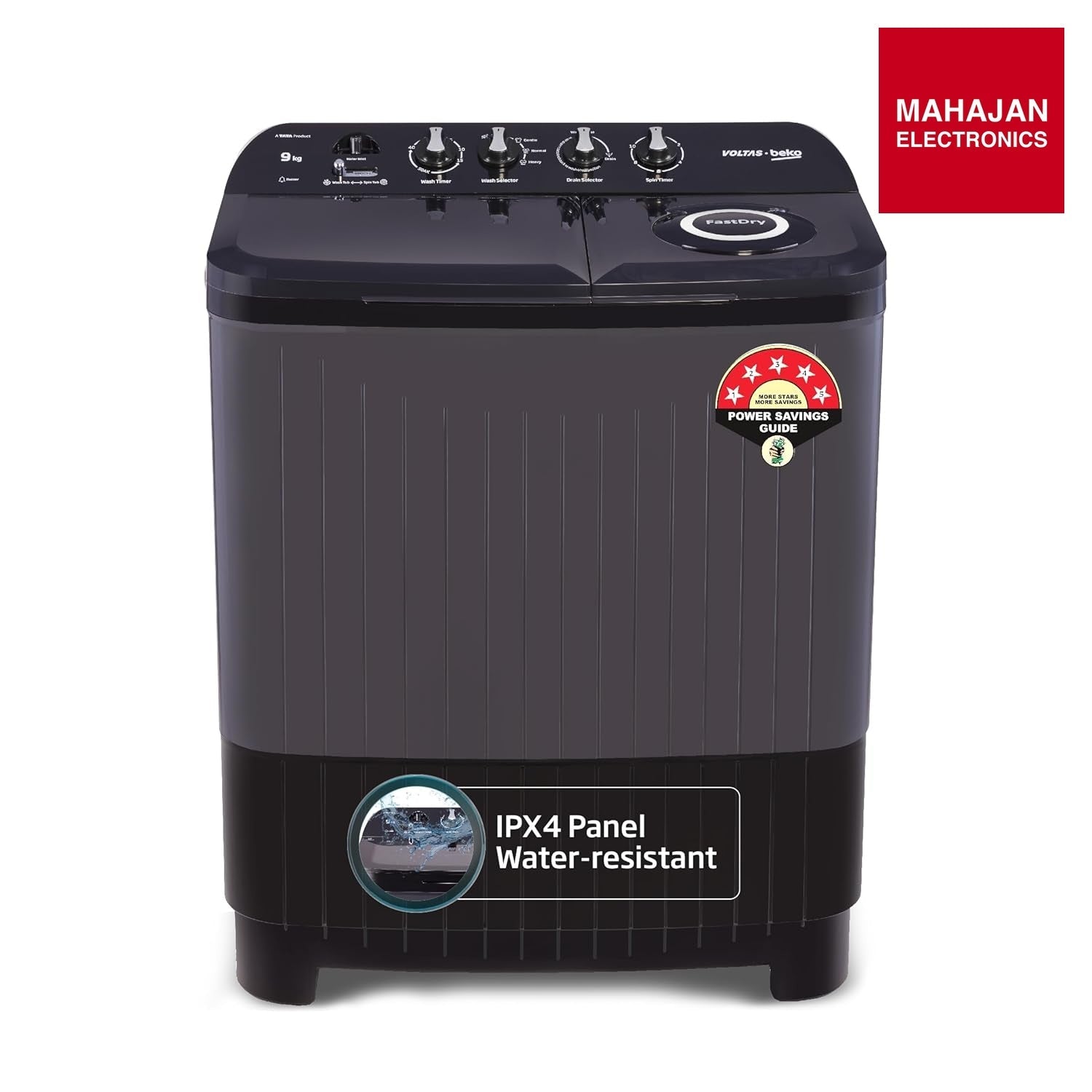 Voltas beko WTT90UDX/BKGR4KGTD Tata Product 9 kg 5 Star Semi-Automatic Twin Tub Top Load Washing Machine – Mahajan Electronics Online.