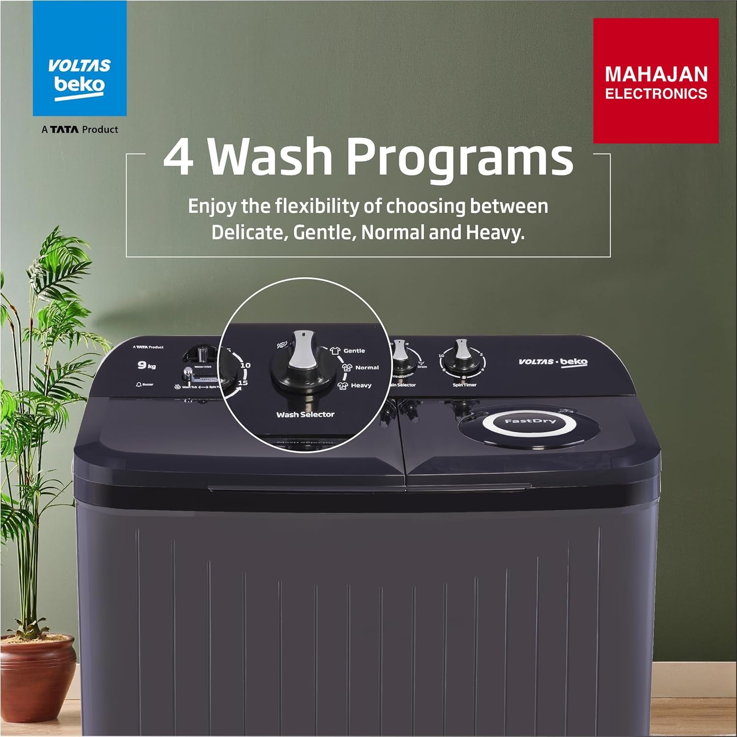 Voltas beko WTT90UDX/BKGR4KGTD Tata Product 9 kg 5 Star Semi-Automatic Twin Tub Top Load Washing Machine – Mahajan Electronics Online.