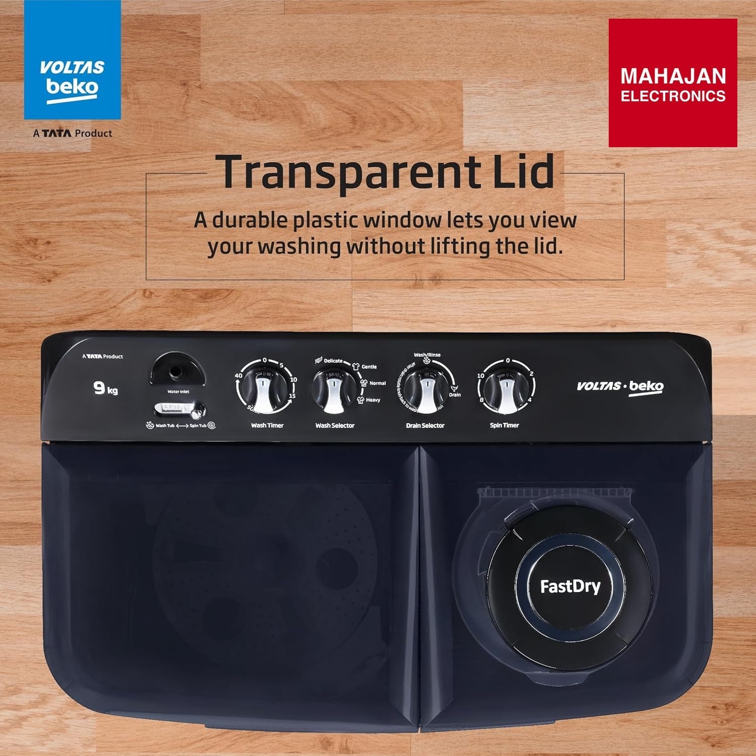 Voltas beko WTT90UDX/BKGR4KGTD Tata Product 9 kg 5 Star Semi-Automatic Twin Tub Top Load Washing Machine – Mahajan Electronics Online.