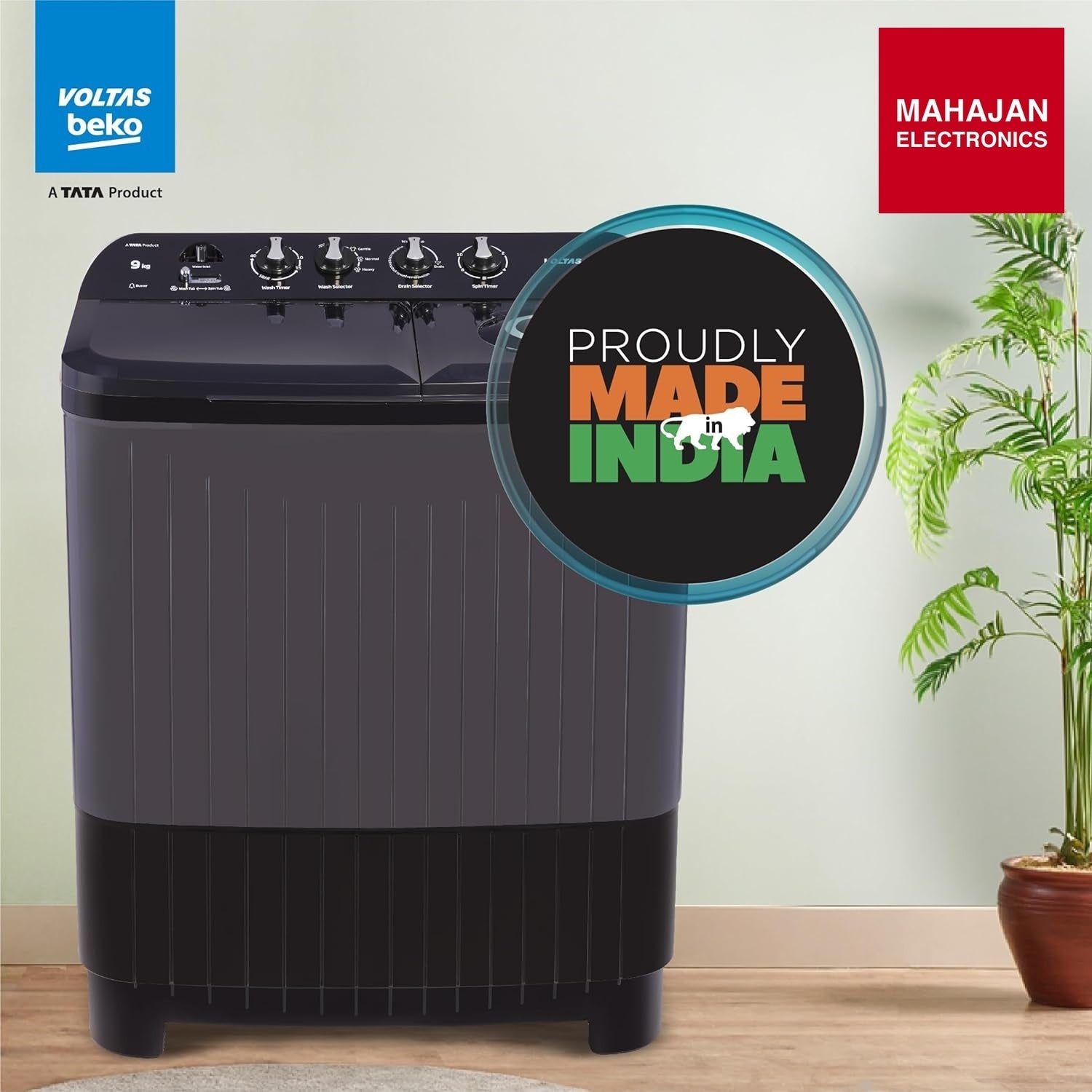 Voltas beko WTT90UDX/BKGR4KGTD Tata Product 9 kg 5 Star Semi-Automatic Twin Tub Top Load Washing Machine – Mahajan Electronics Online.