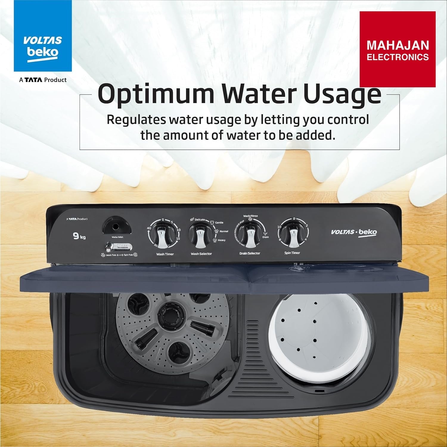 Voltas beko WTT90UDX/BKGR4KGTD Tata Product 9 kg 5 Star Semi-Automatic Twin Tub Top Load Washing Machine – Mahajan Electronics Online.
