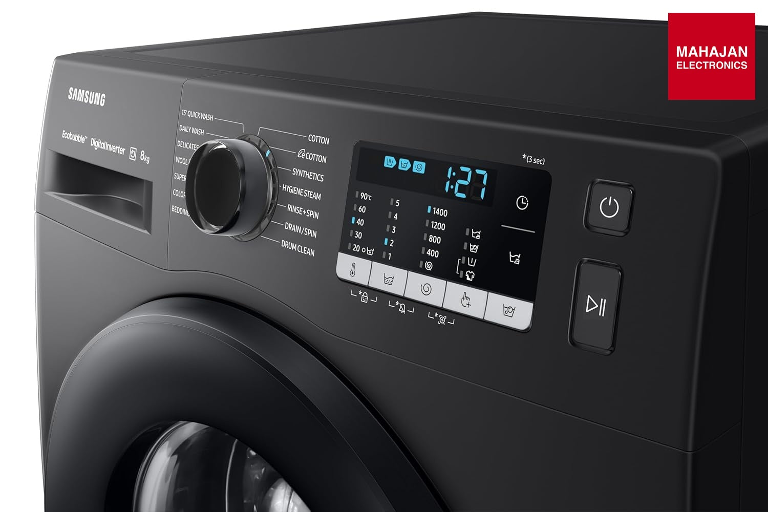 Samsung WW80TA046AB1TL 8 kg, Hygiene Steam with Inbuilt Heater, Digital Inverter, Fully-Automatic Front Load Washing Machine ( Black) Mahajan Electronics Online