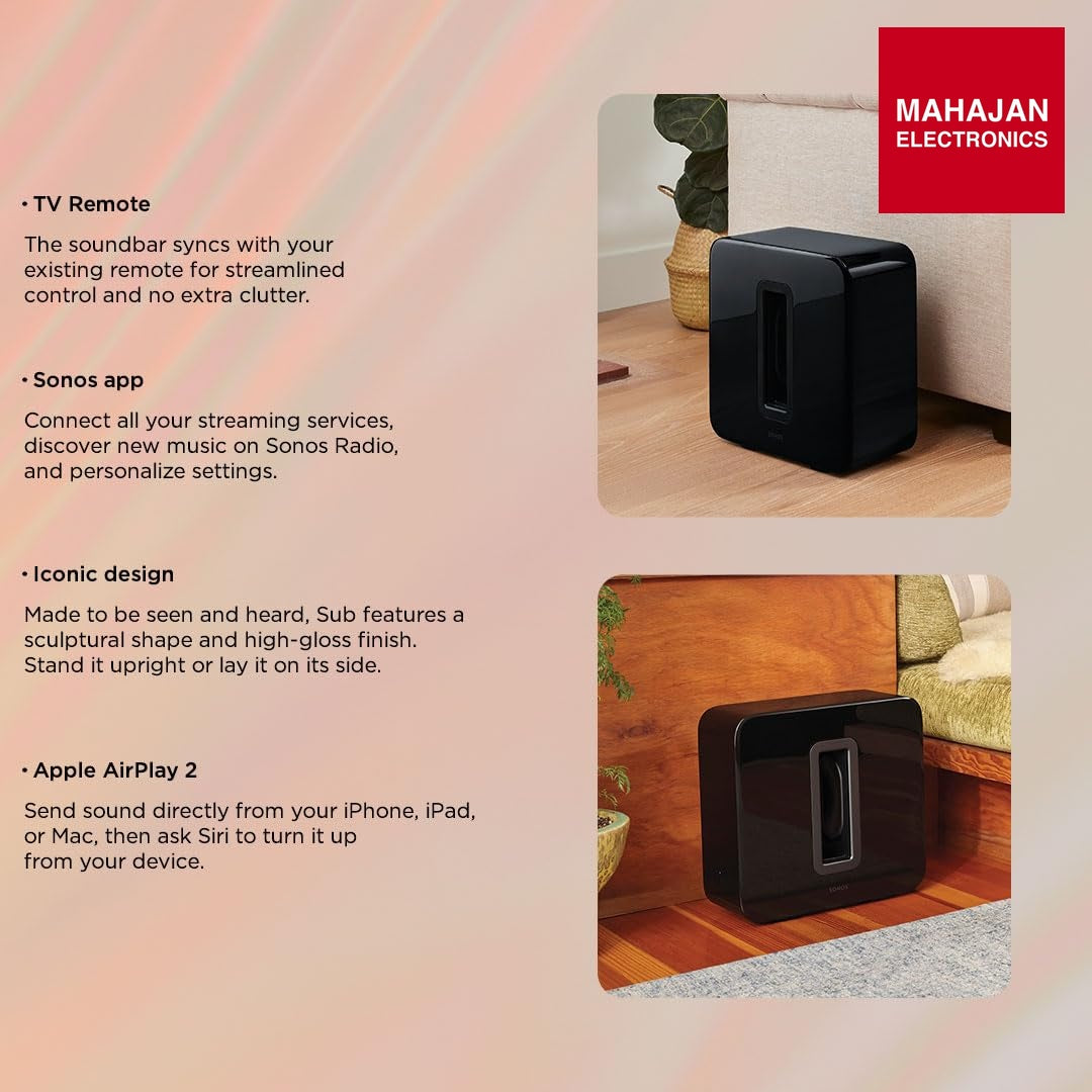 Sonos Sub (Gen 3) Wireless Subwoofer with Pure bass, 25 Hz Frequency Response (Black) – Mahajan Electronics Online.