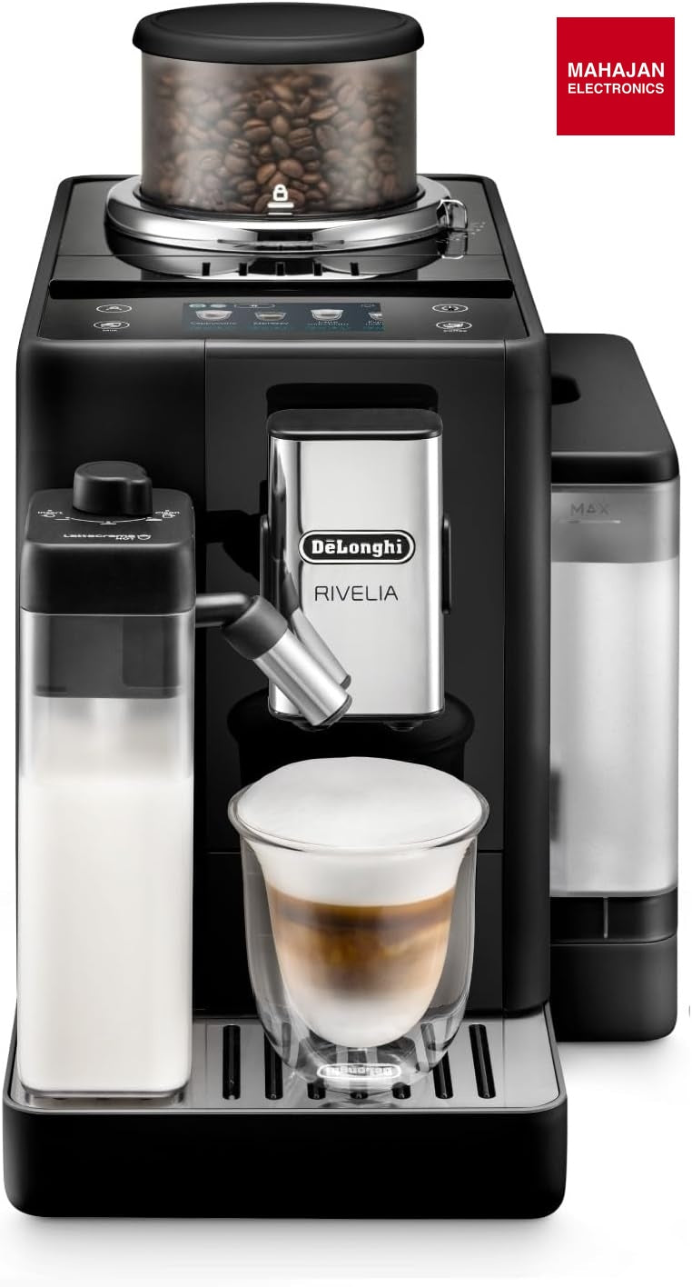 De'Longhi Rivelia EXAM440.55.B Fully Automatic Coffee Machine – LatteCrema Hot, Automatic Milk Frother – Mahajan Electronics Online.