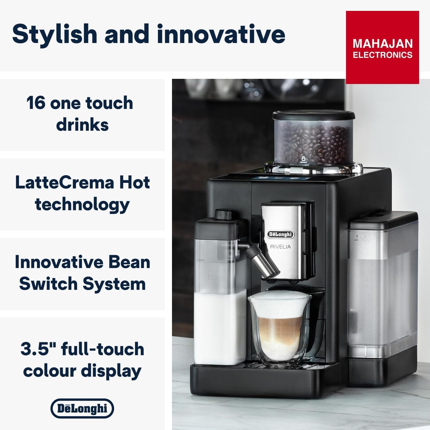 De'Longhi Rivelia EXAM440.55.B Fully Automatic Coffee Machine – LatteCrema Hot, Automatic Milk Frother – Mahajan Electronics Online.