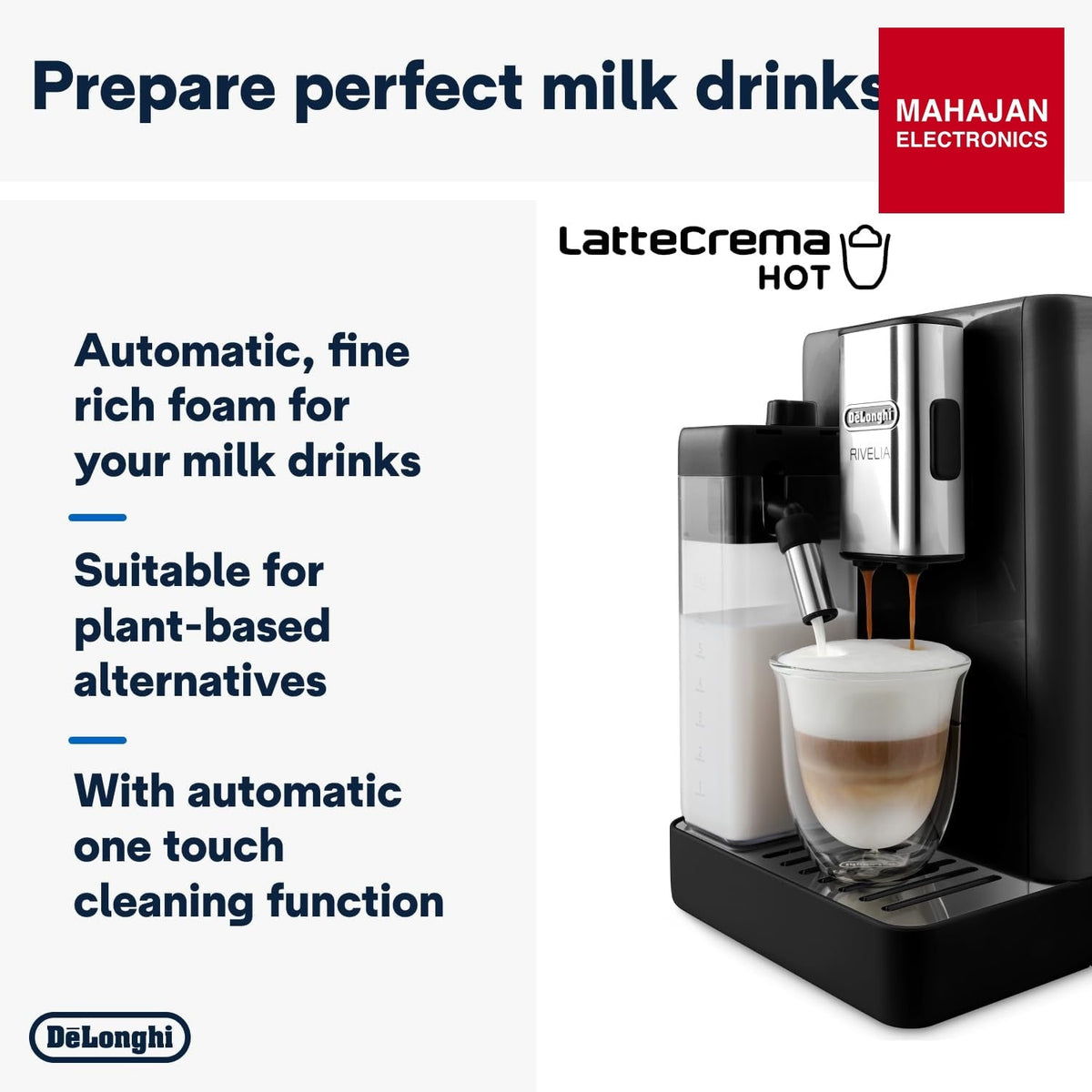 De'Longhi Rivelia EXAM440.55.B Fully Automatic Coffee Machine – LatteCrema Hot, Automatic Milk Frother – Mahajan Electronics Online.